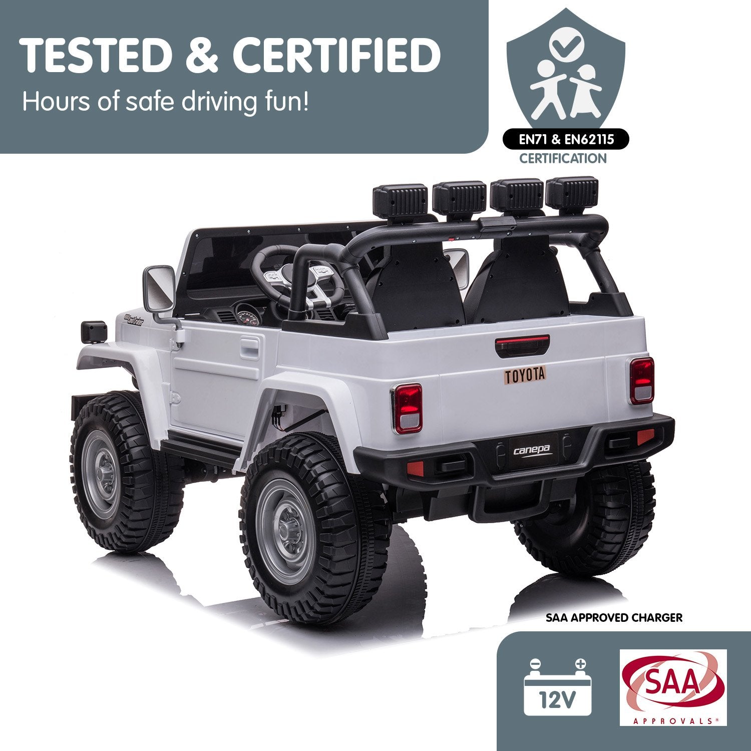 Two-Seater Licensed Toyota FJ-40 Kids Ride On Car, 80W, Bluetooth