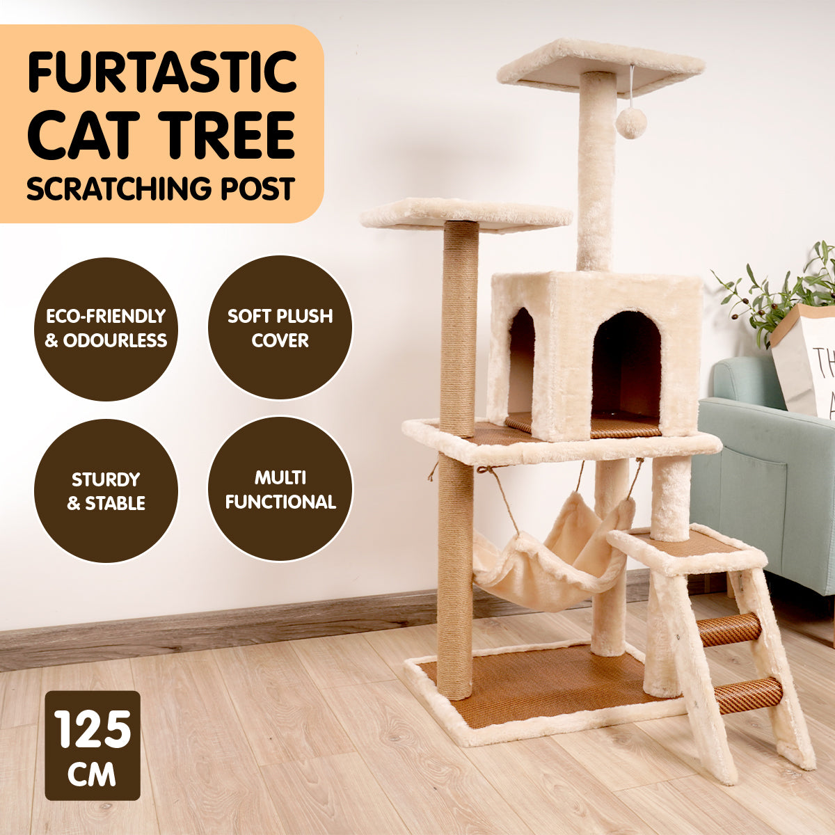 Eco-friendly Cat Tree with Scratching Post & Hammock - Furtastic