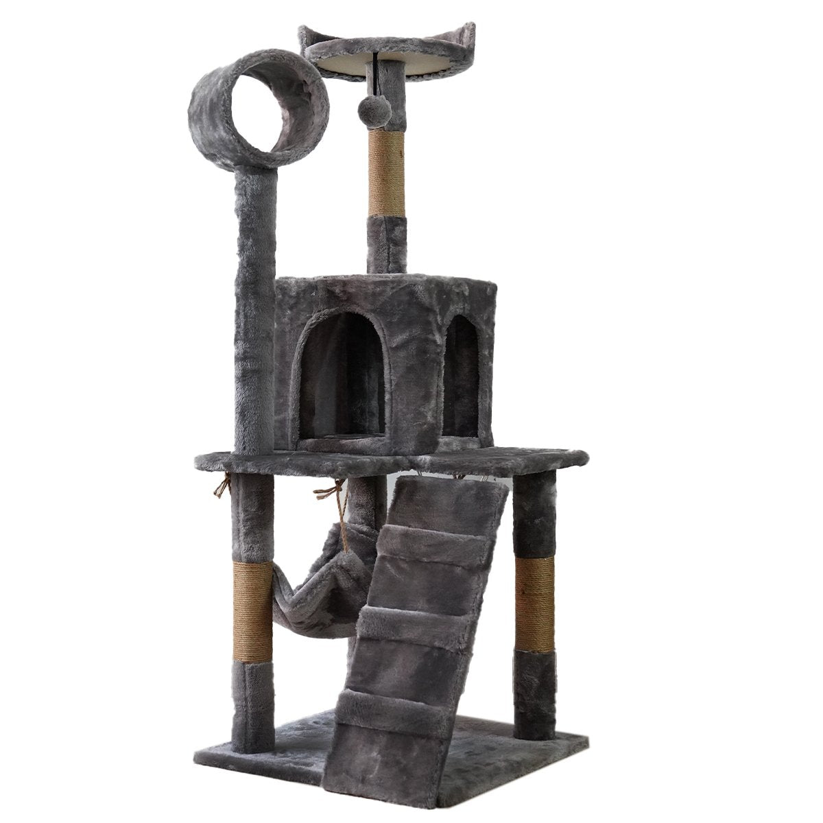 135cm Multi-Level Cat Tree, Scratching, Dark Grey - Furtastic