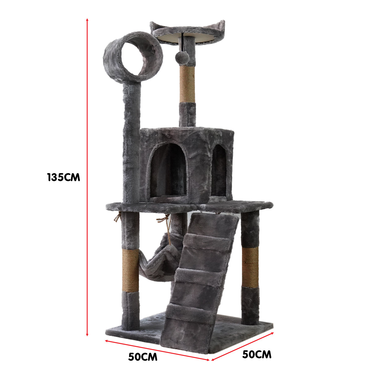 135cm Multi-Level Cat Tree, Scratching, Dark Grey - Furtastic