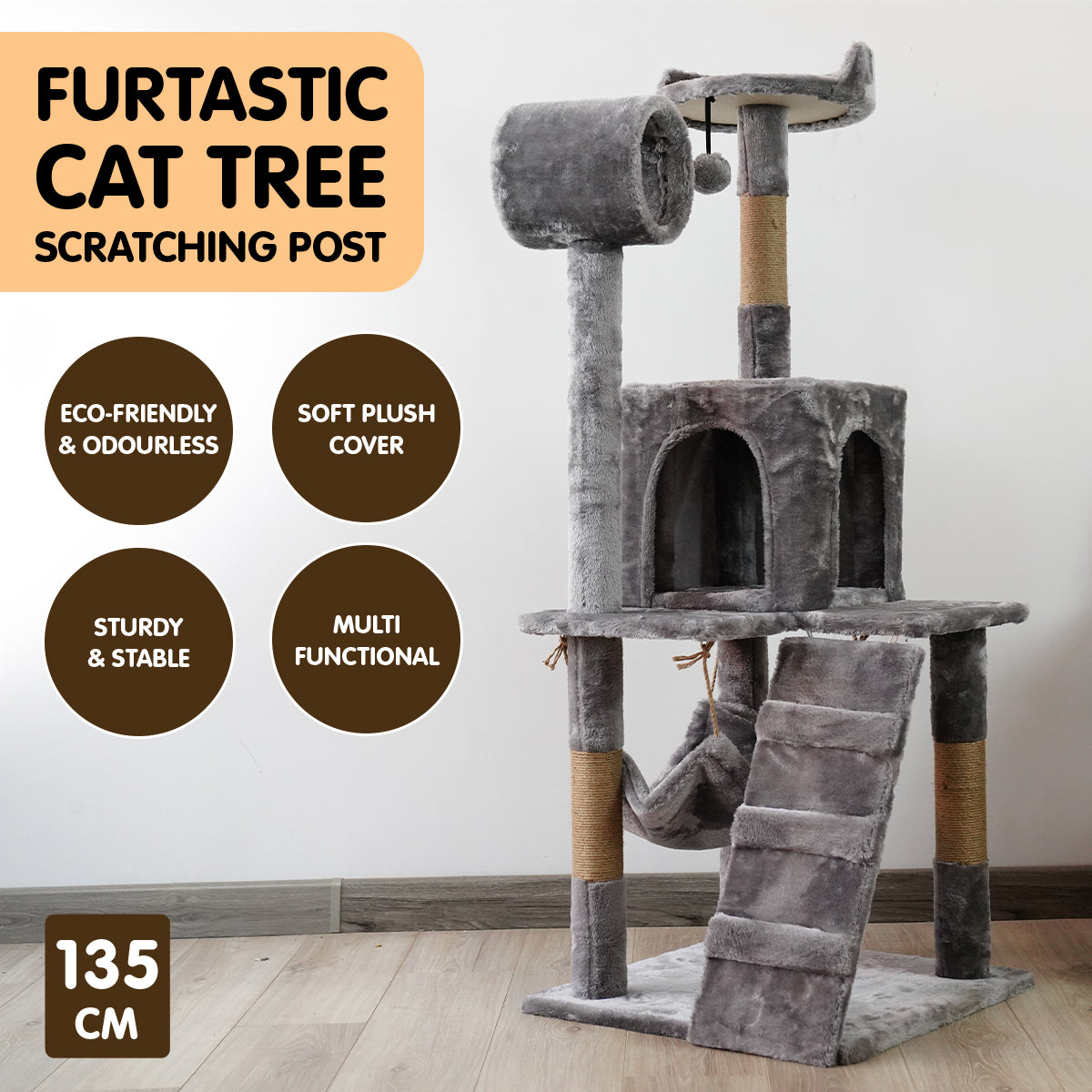 Multi-Level Cat Tree, Hammock & Scratching Post - Furtastic