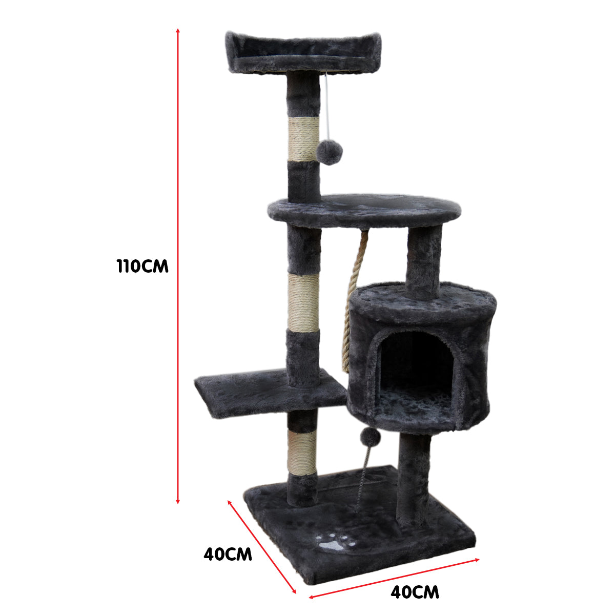 Eco-Friendly 110cm Cat Tree with Toys and Scratching Posts