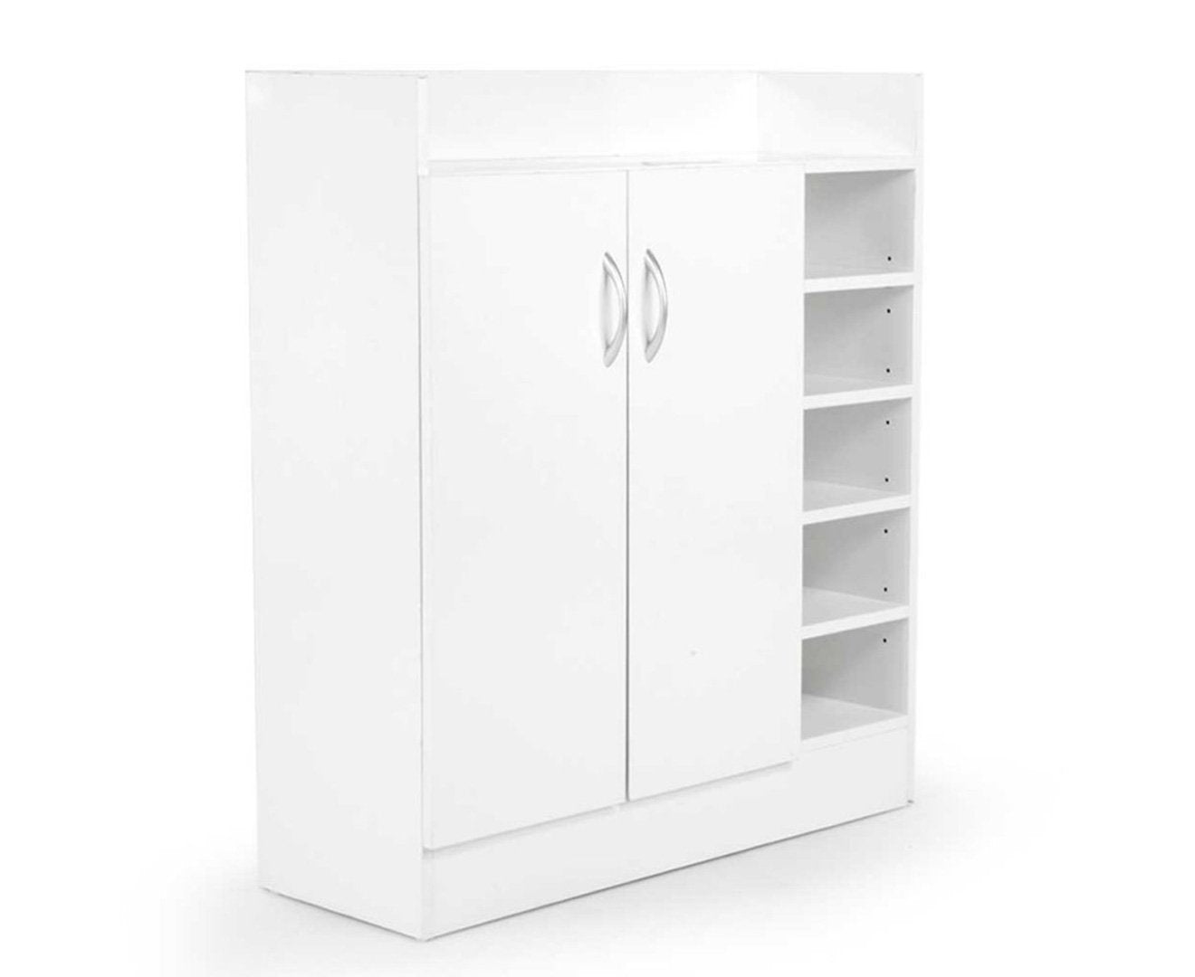 White Melamine Shoe Cabinet 21 Pairs - Adjustable Shelves