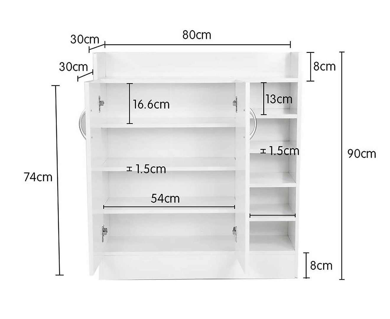 White Melamine Shoe Cabinet 21 Pairs - Adjustable Shelves