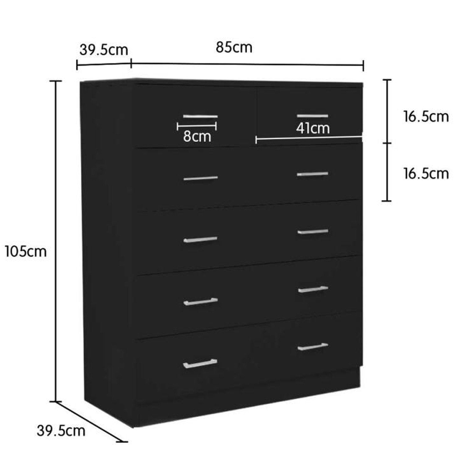 Black 6-Drawer Particle Board Tallboy Dresser - Sarantino