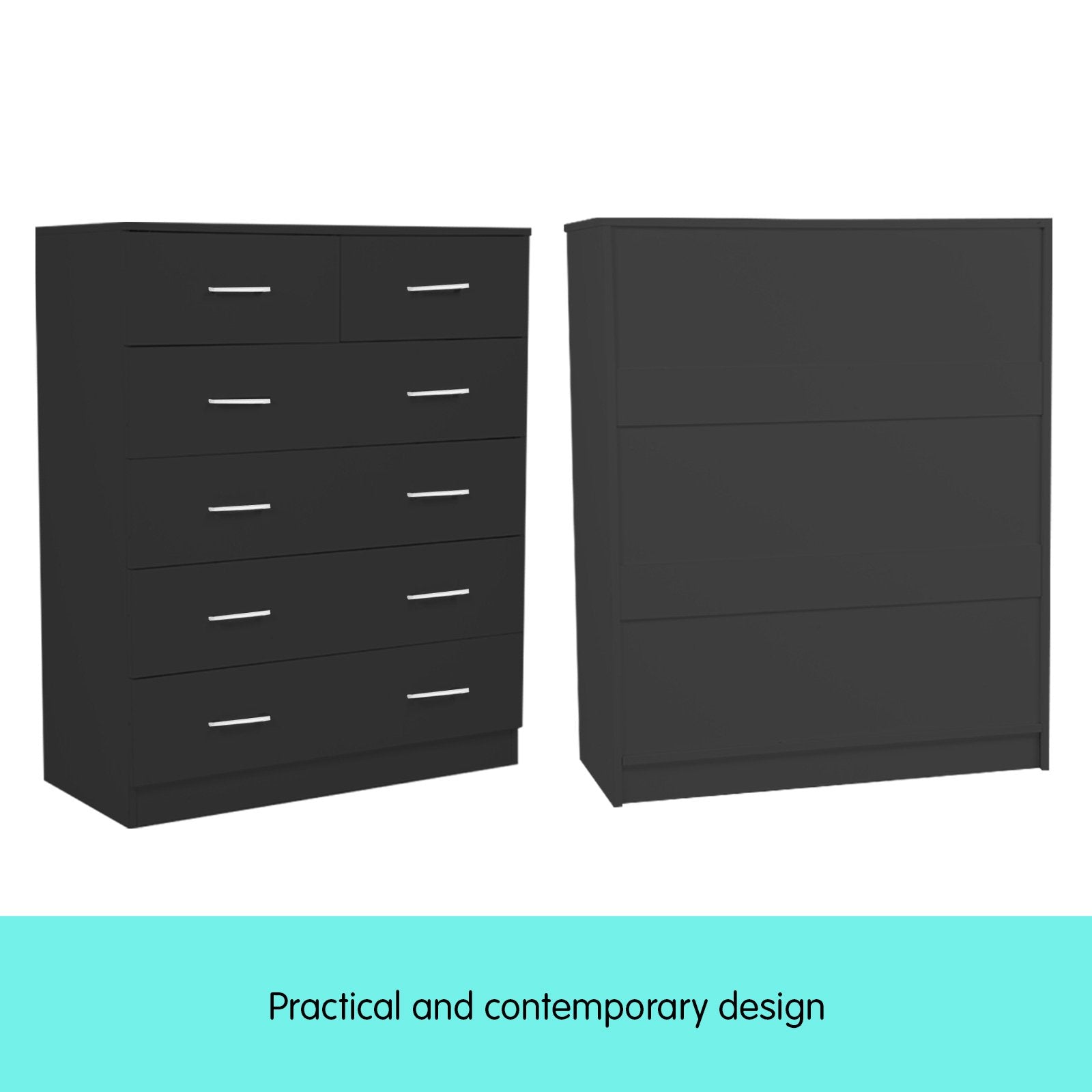 Black 6-Drawer Particle Board Tallboy Dresser - Sarantino