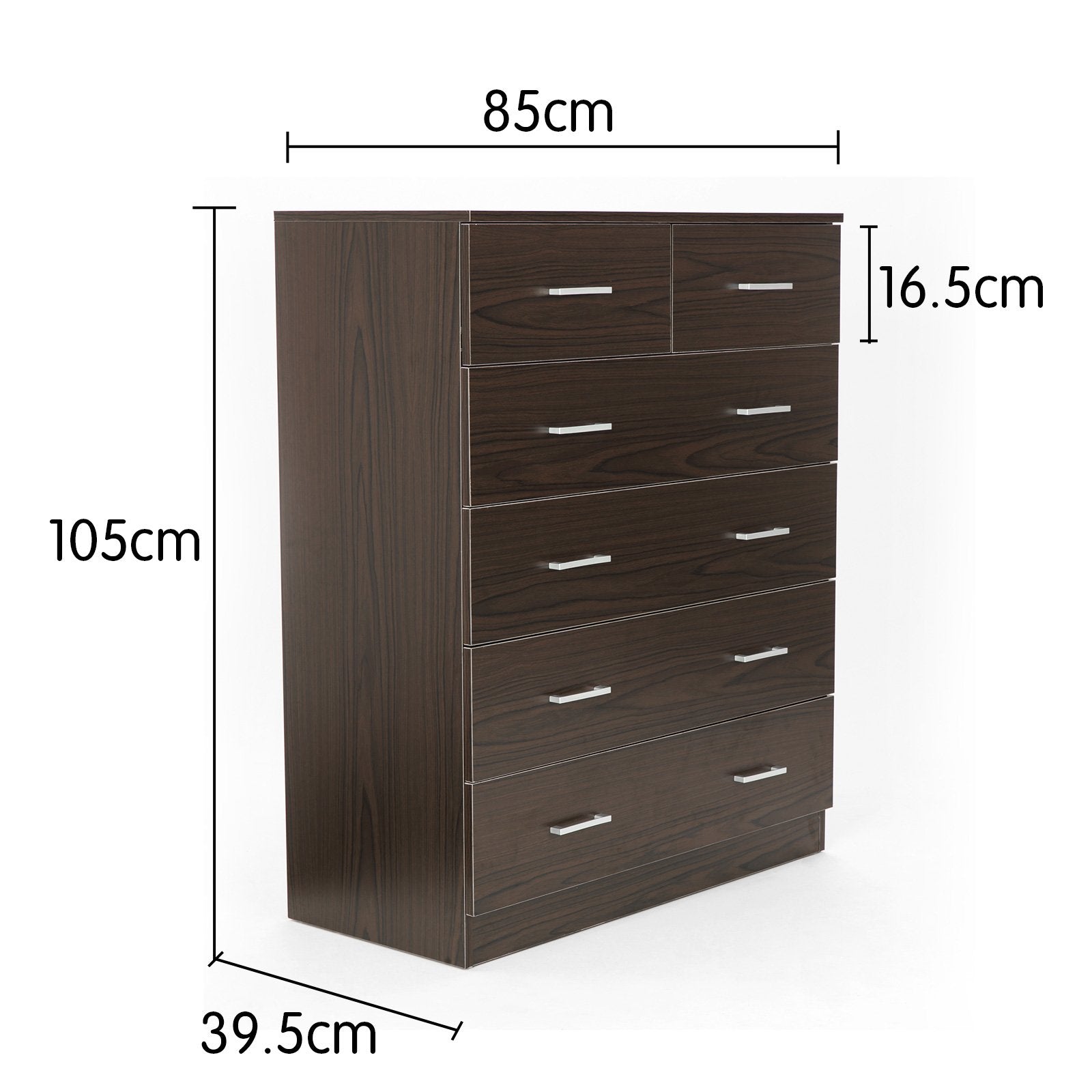 Melamine Finish 6-Drawer Tallboy Cabinet, Anti-Rust, Brown - Sarantino