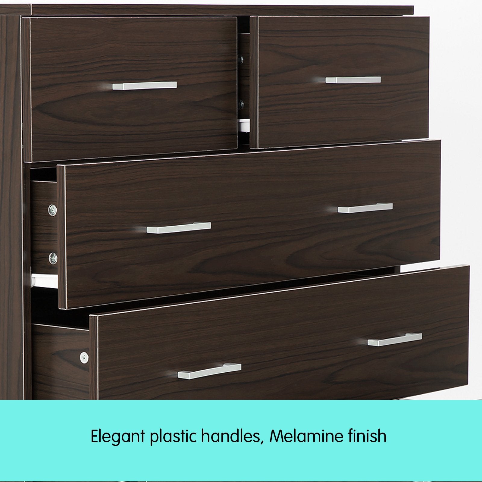 Melamine Finish 6-Drawer Tallboy Cabinet, Anti-Rust, Brown - Sarantino