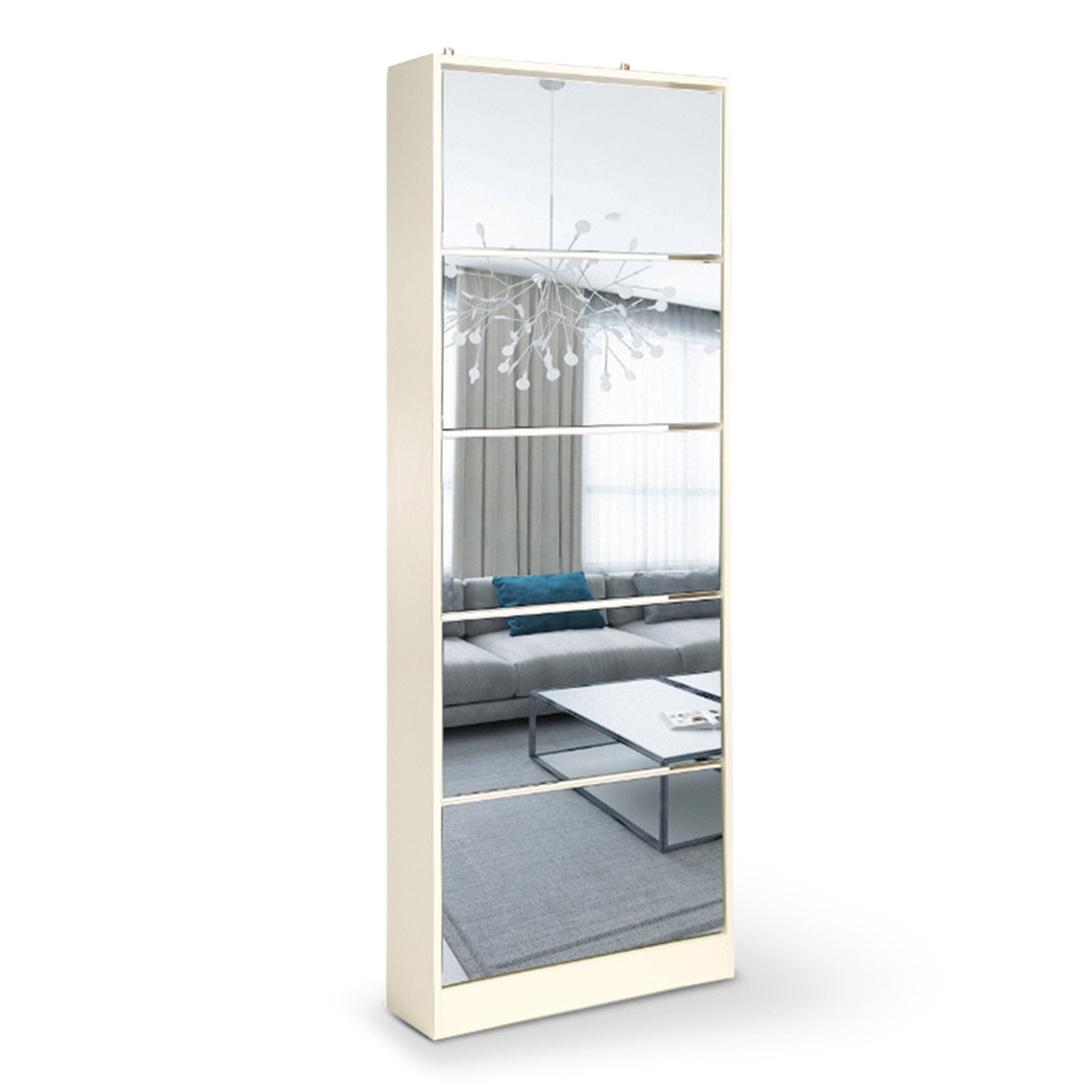 Sleek Shoe Cabinet with Mirror & 5 Drawers - Stores 25 Pairs