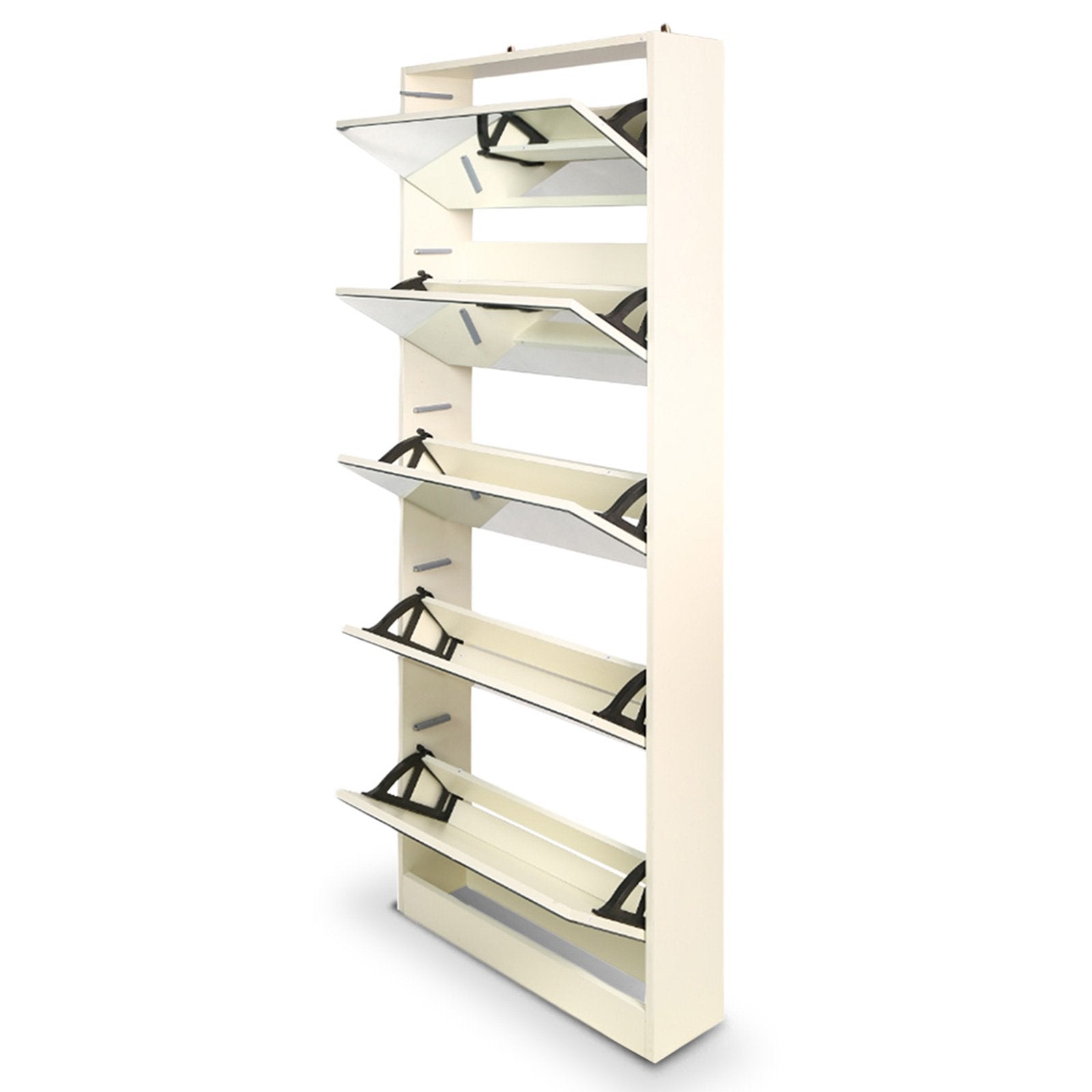 Sleek Shoe Cabinet with Mirror & 5 Drawers - Stores 25 Pairs