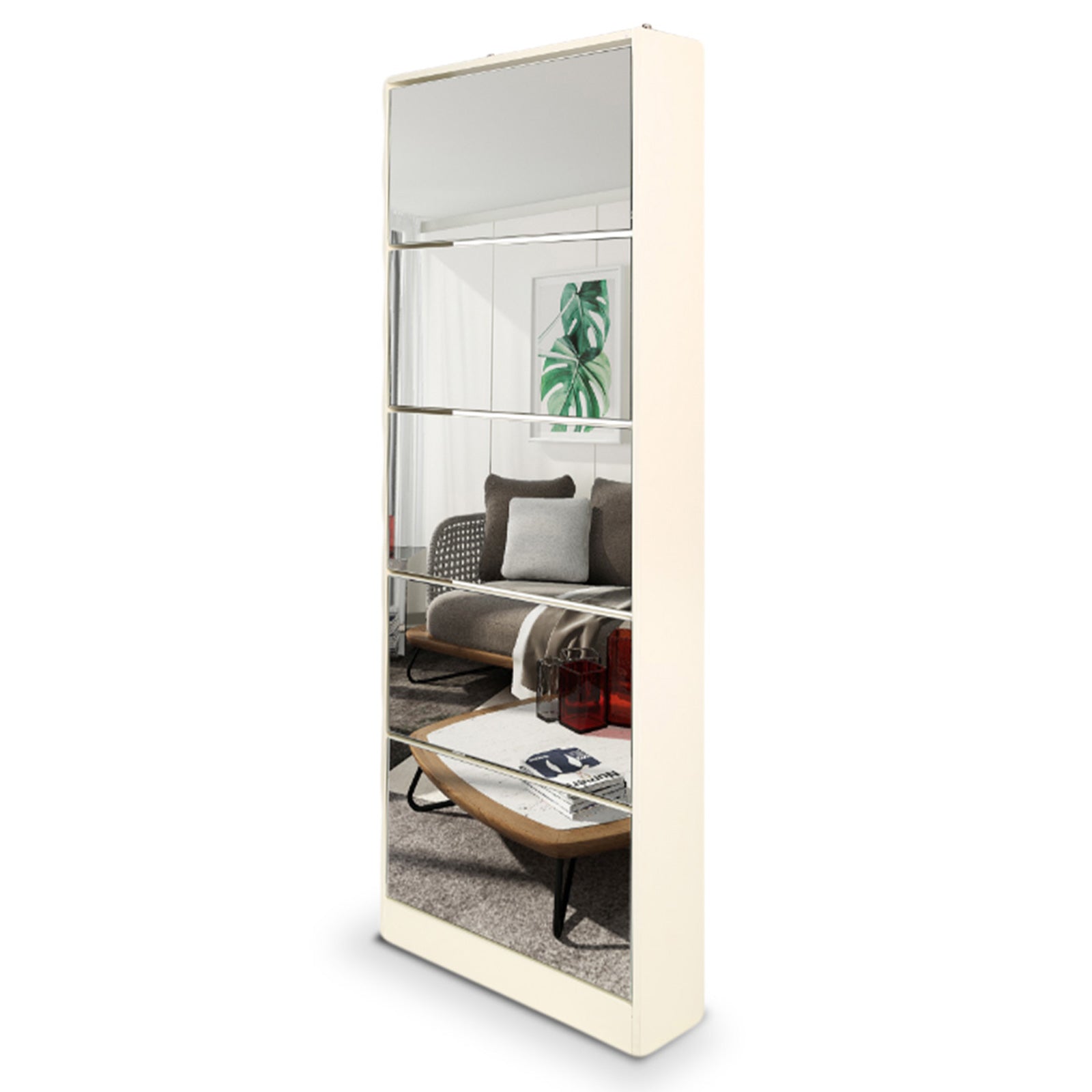 Sleek Shoe Cabinet with Mirror & 5 Drawers - Stores 25 Pairs