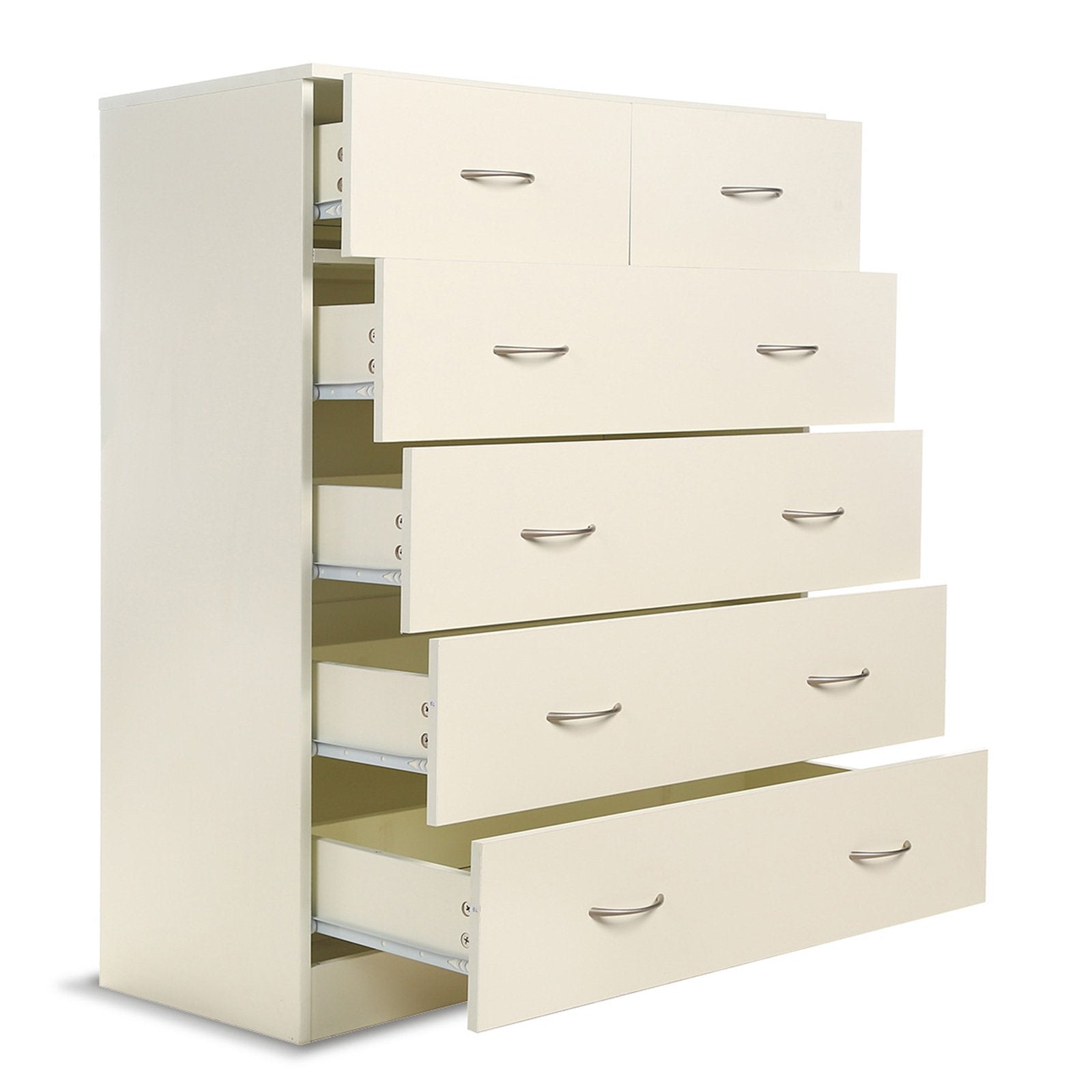 6 Drawer Tallboy Dresser, Melamine Finish, White Cabinet