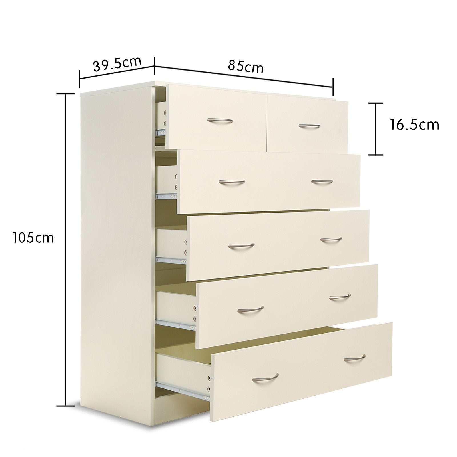 6 Drawer Tallboy Dresser, Melamine Finish, White Cabinet