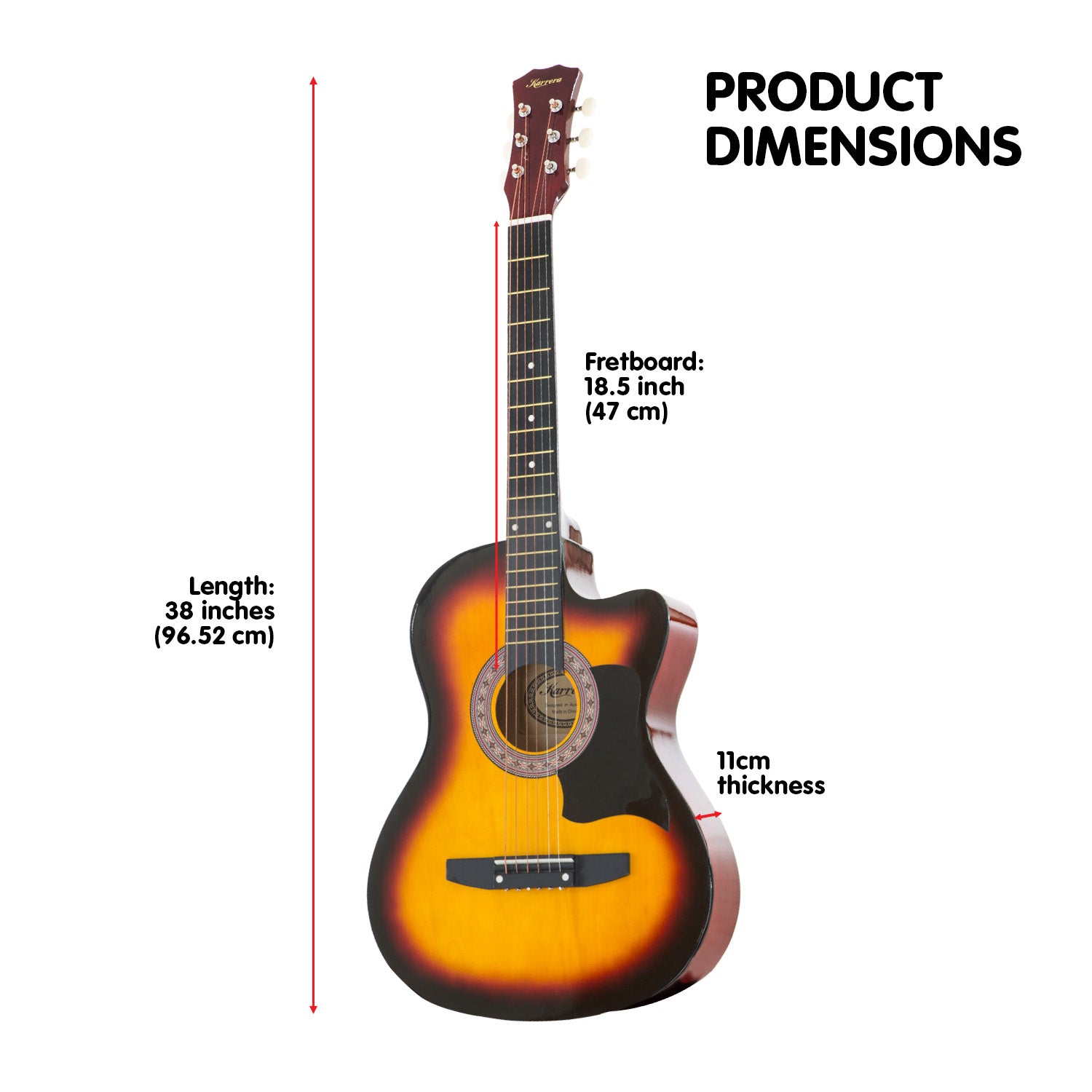 38in High-Gloss Cutaway Acoustic Guitar Set with Bag - Karrera