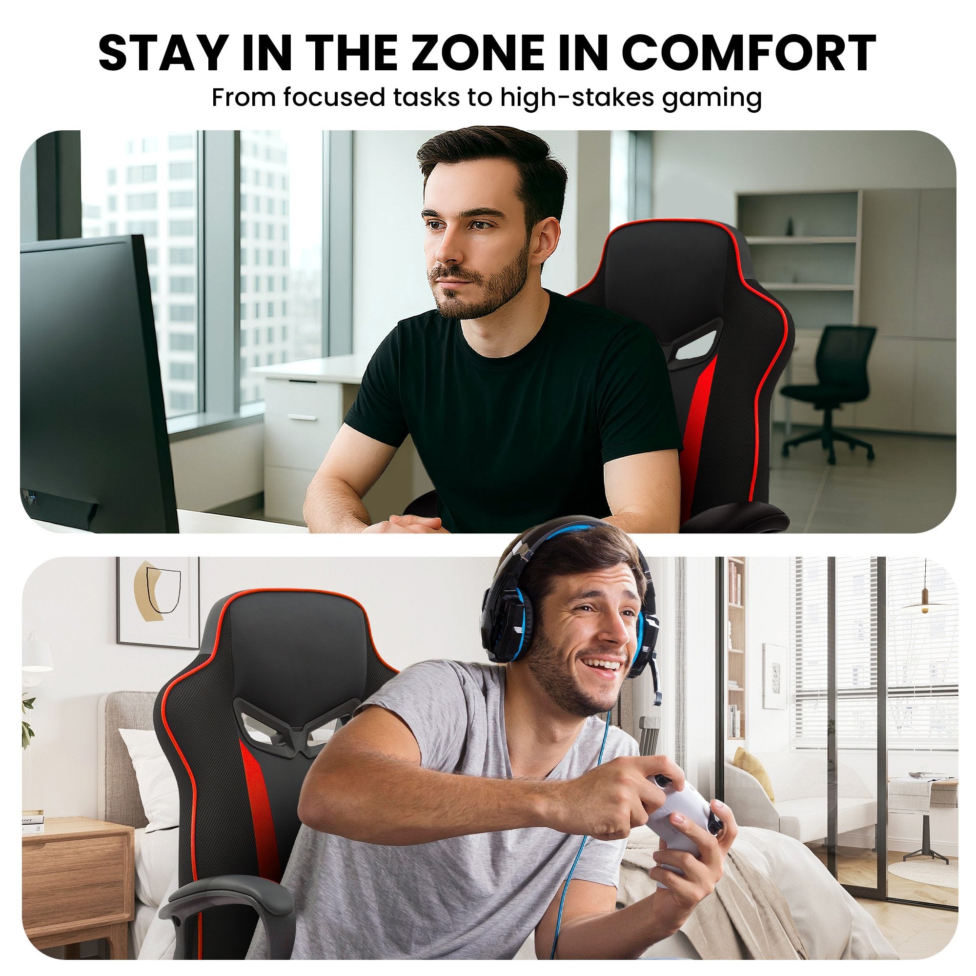 Fayzo Racing Reclining Gaming Office Chair Black Red Adjustable Mesh