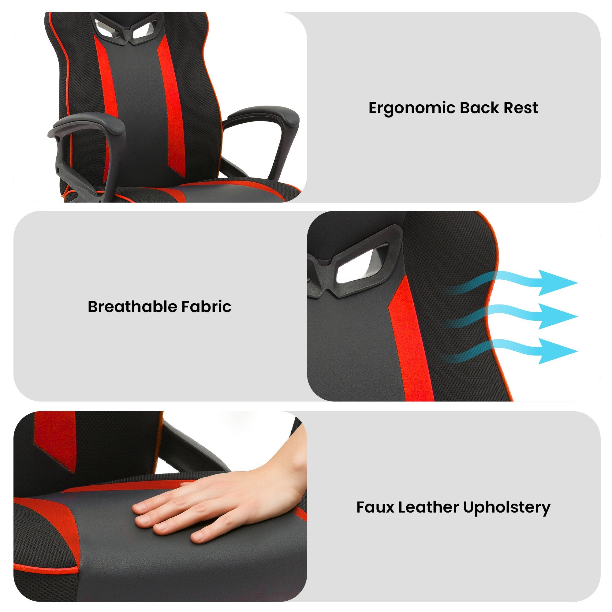 Fayzo Racing Reclining Gaming Office Chair Black Red Adjustable Mesh