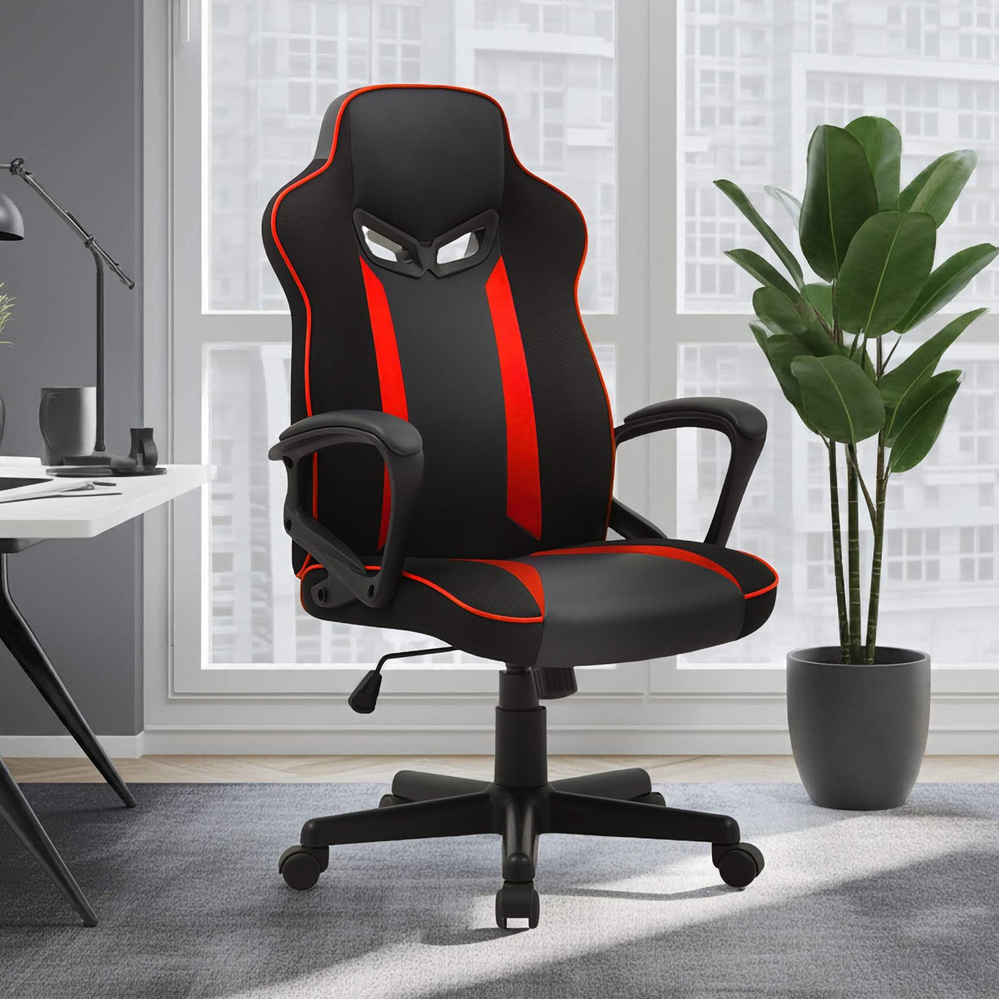 Fayzo Racing Reclining Gaming Office Chair Black Red Adjustable Mesh