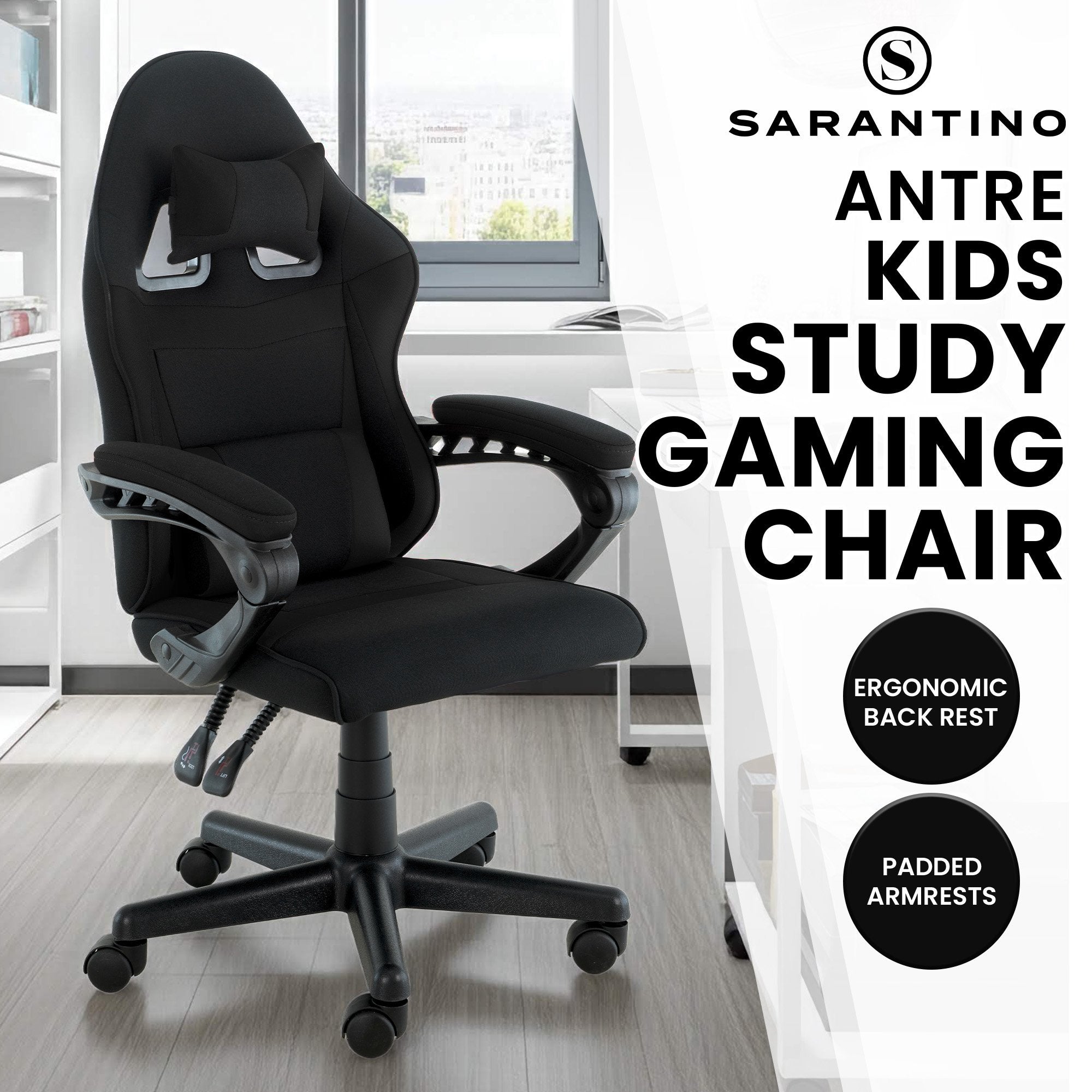 Antre Kids Gaming Chair Black Adjustable Ergonomic Racing Style