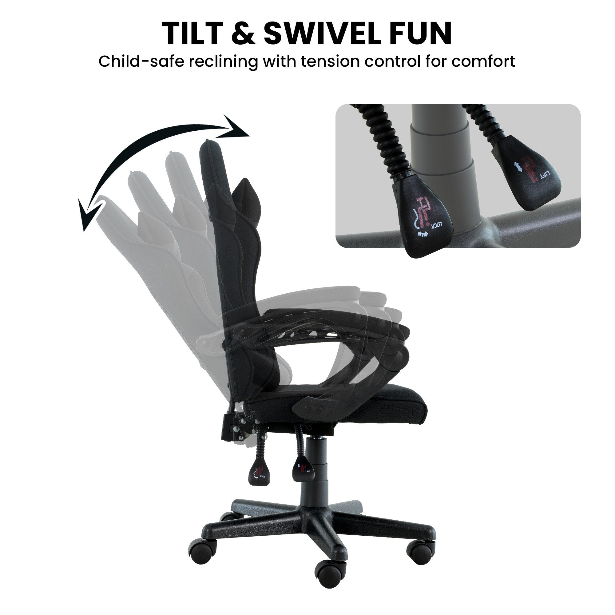 Antre Kids Gaming Chair Black Adjustable Ergonomic Racing Style