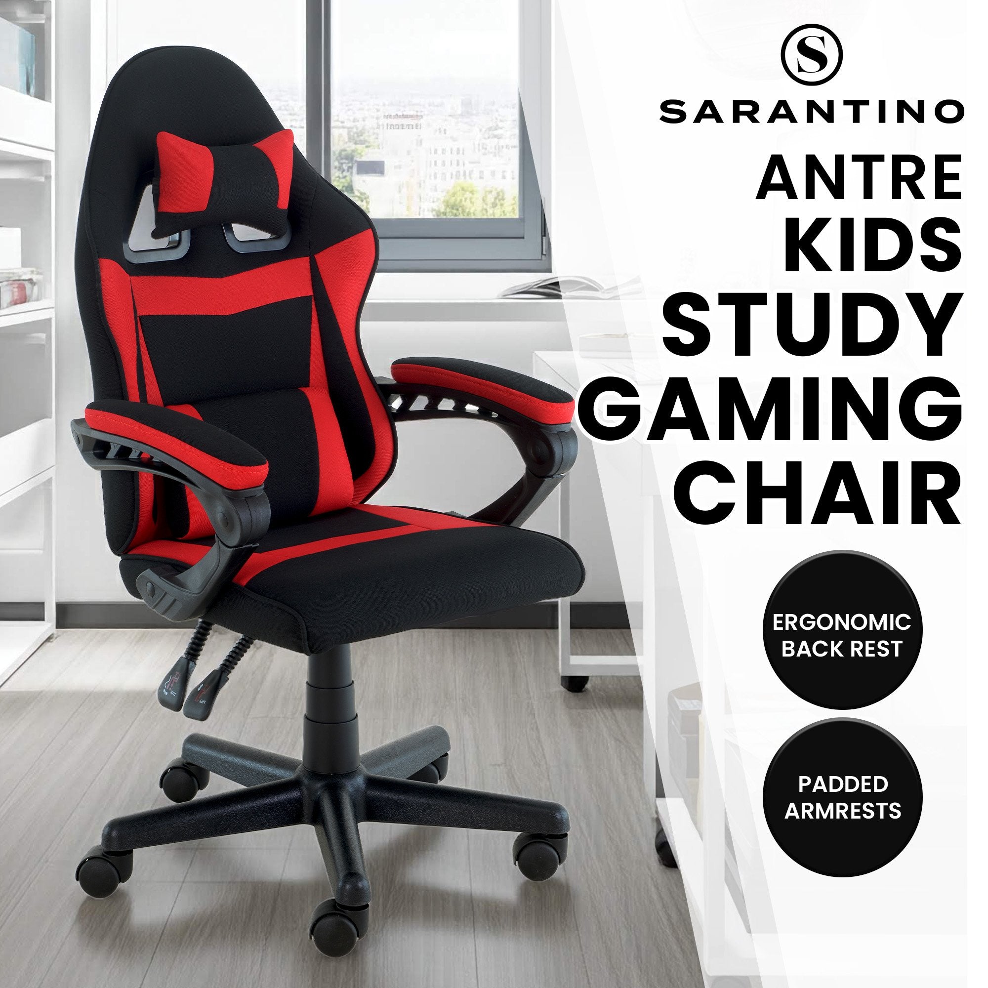 Antre Kids Gaming Chair Adjustable Ergonomic Black Red