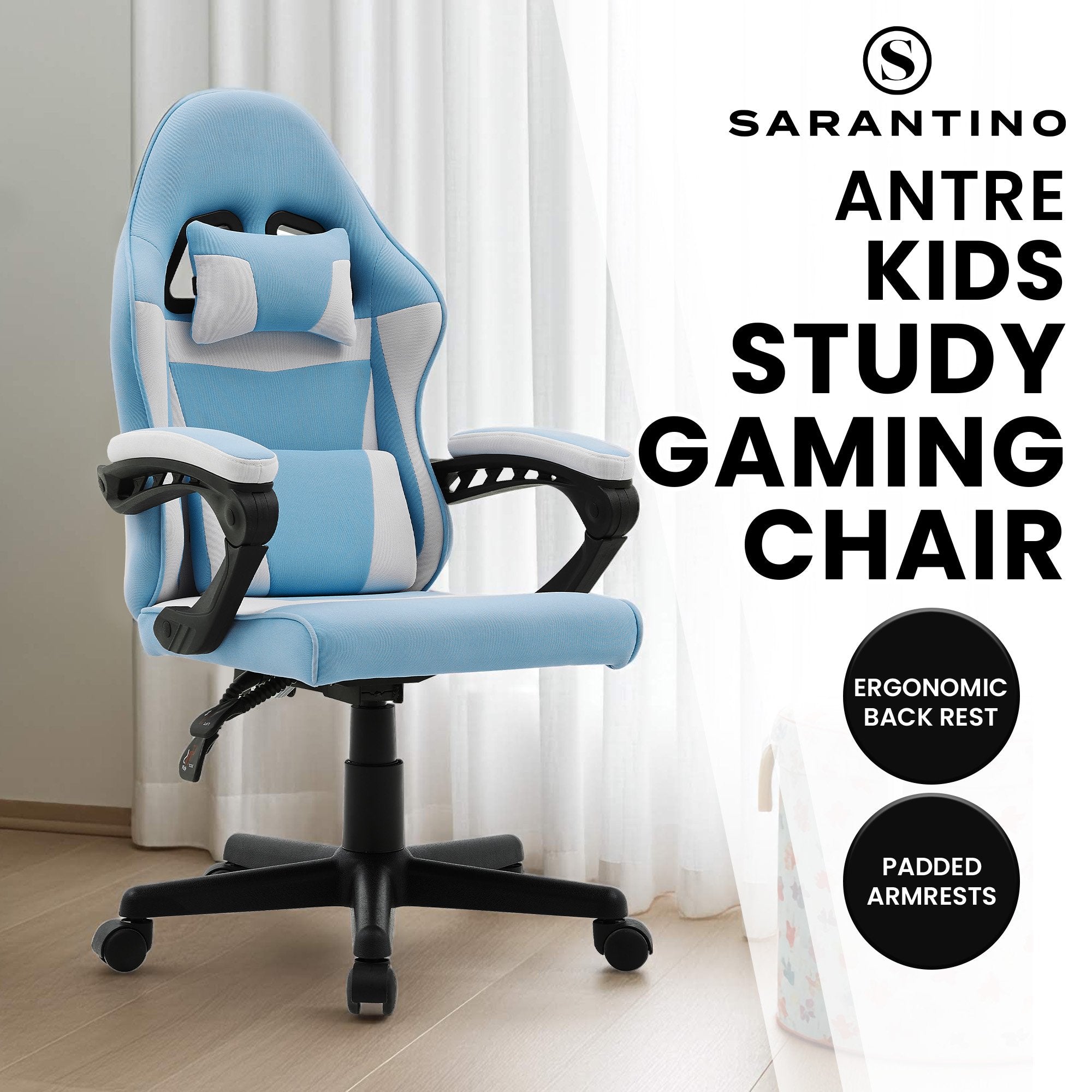 Antre Kids Gaming Chair Adjustable Black White