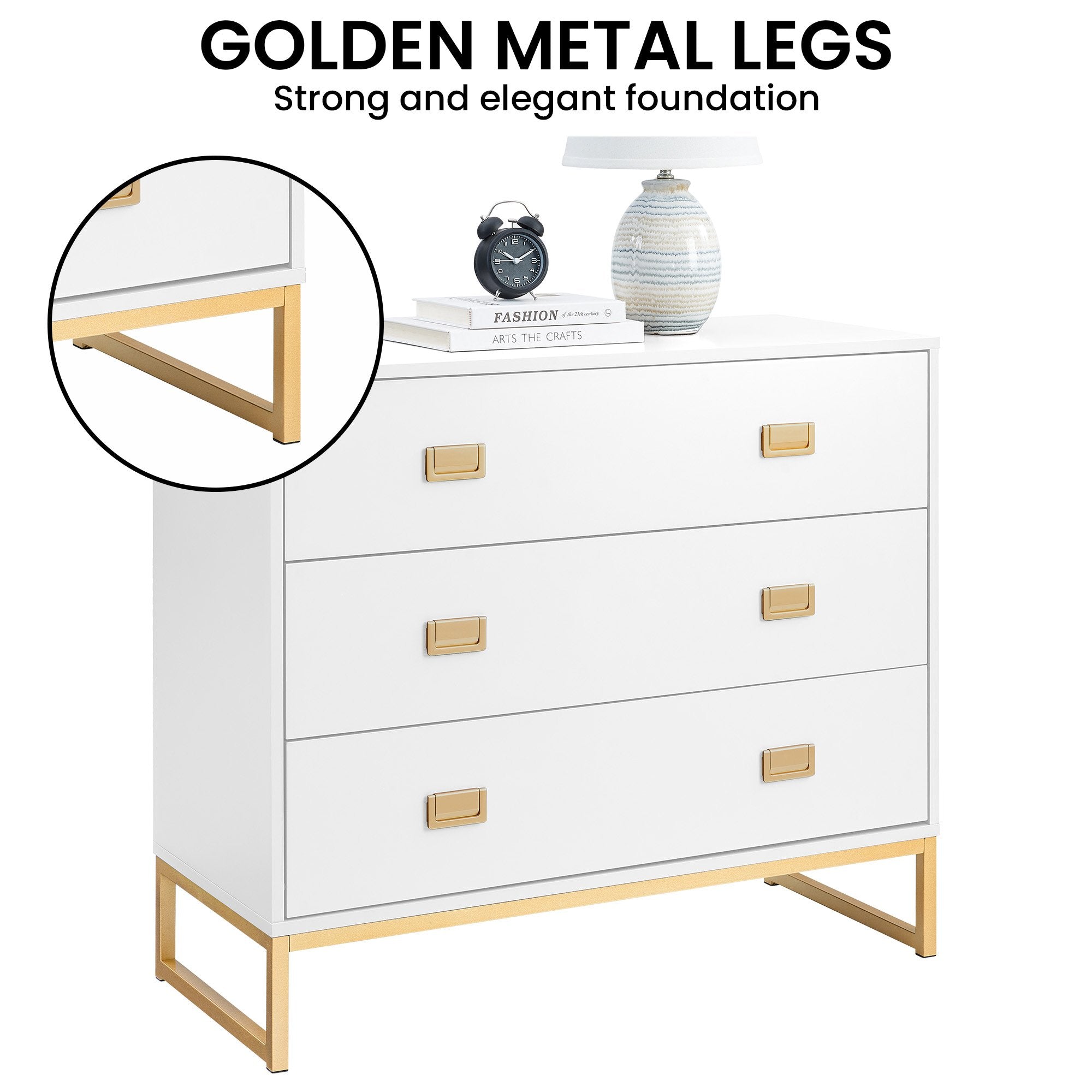 Gold Accents Tallboy Dresser, Spacious Drawers - Sarantino