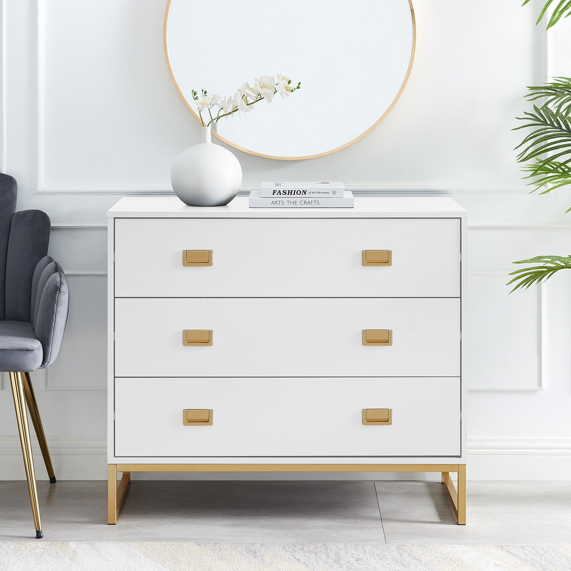 Gold Accents Tallboy Dresser, Spacious Drawers - Sarantino