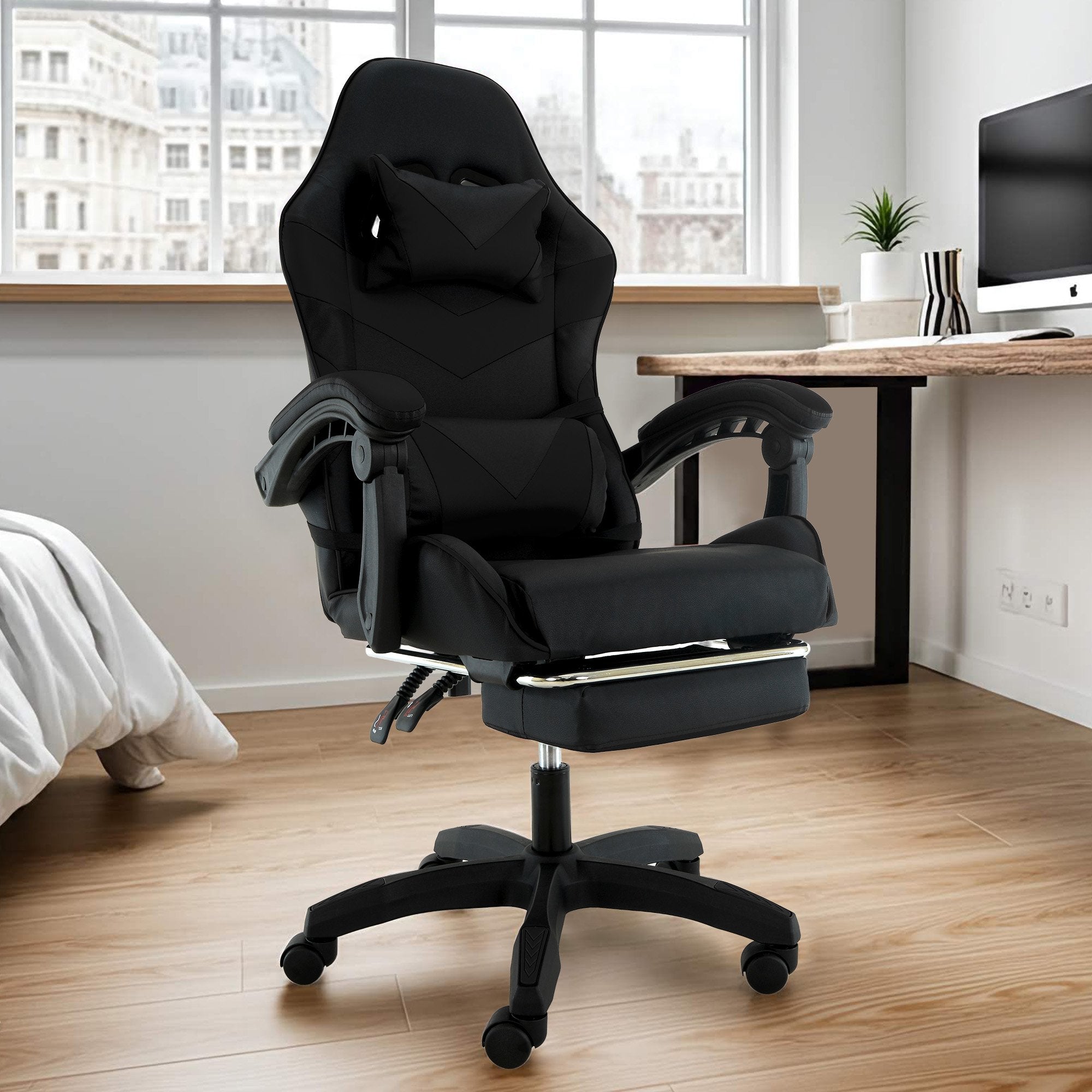 Cueva Reclining Gaming Office Chair Black Retractable Footrest