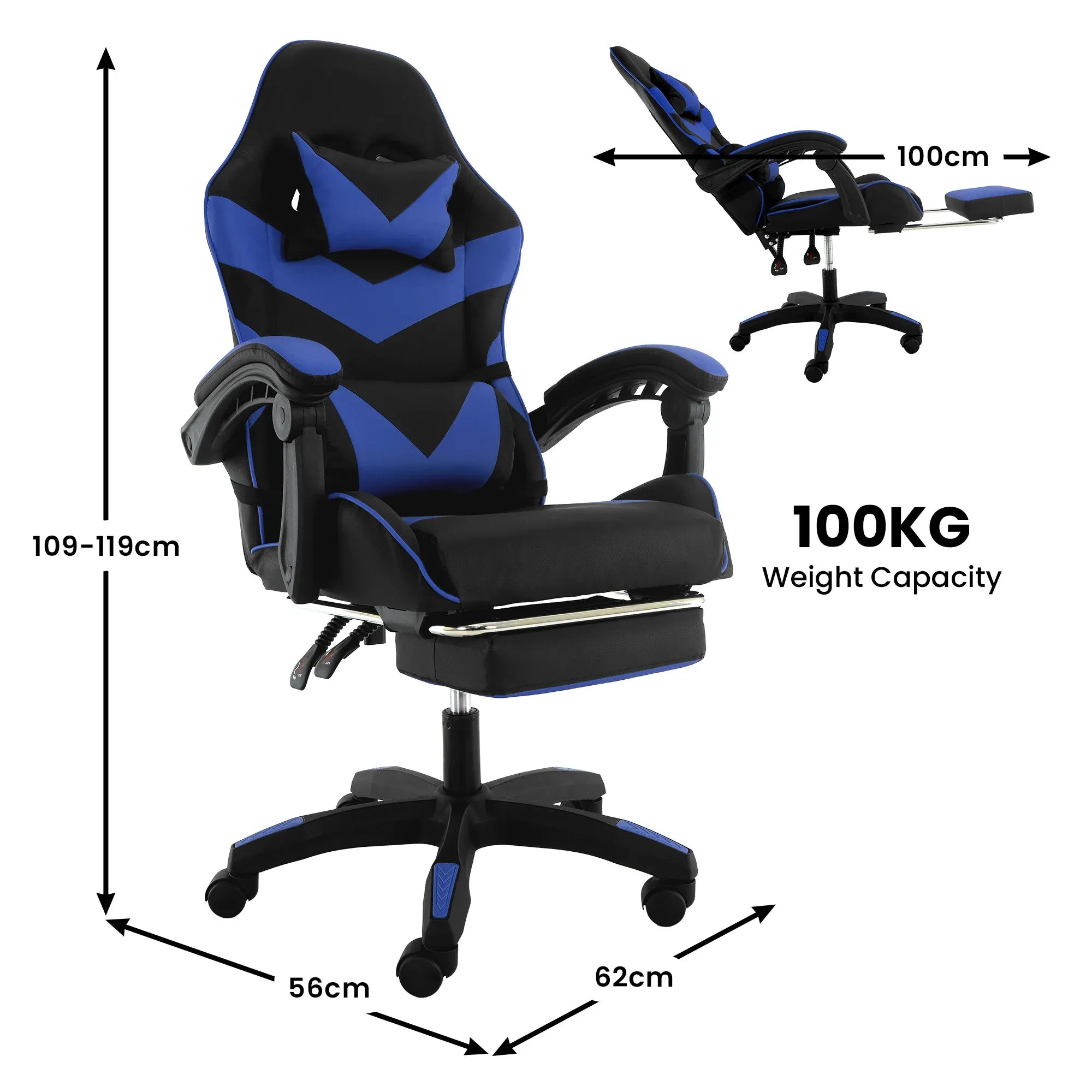 Sarantino Cueva Reclining High Back Office Gaming Chair Seat Retractable Footrest Office Computer Black & Blue