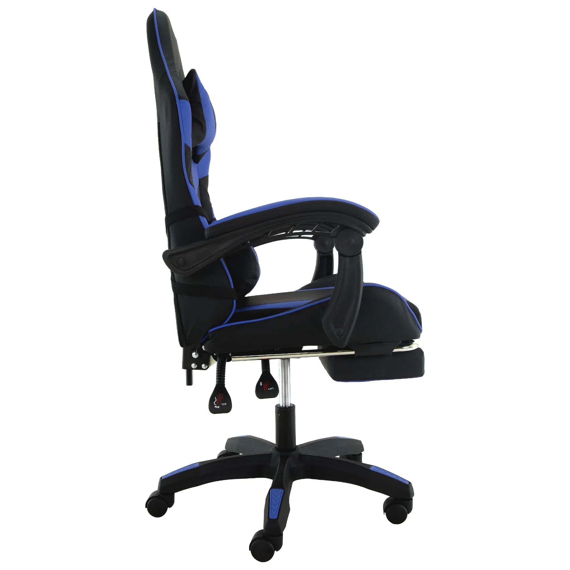 Sarantino Cueva Reclining High Back Office Gaming Chair Seat Retractable Footrest Office Computer Black & Blue
