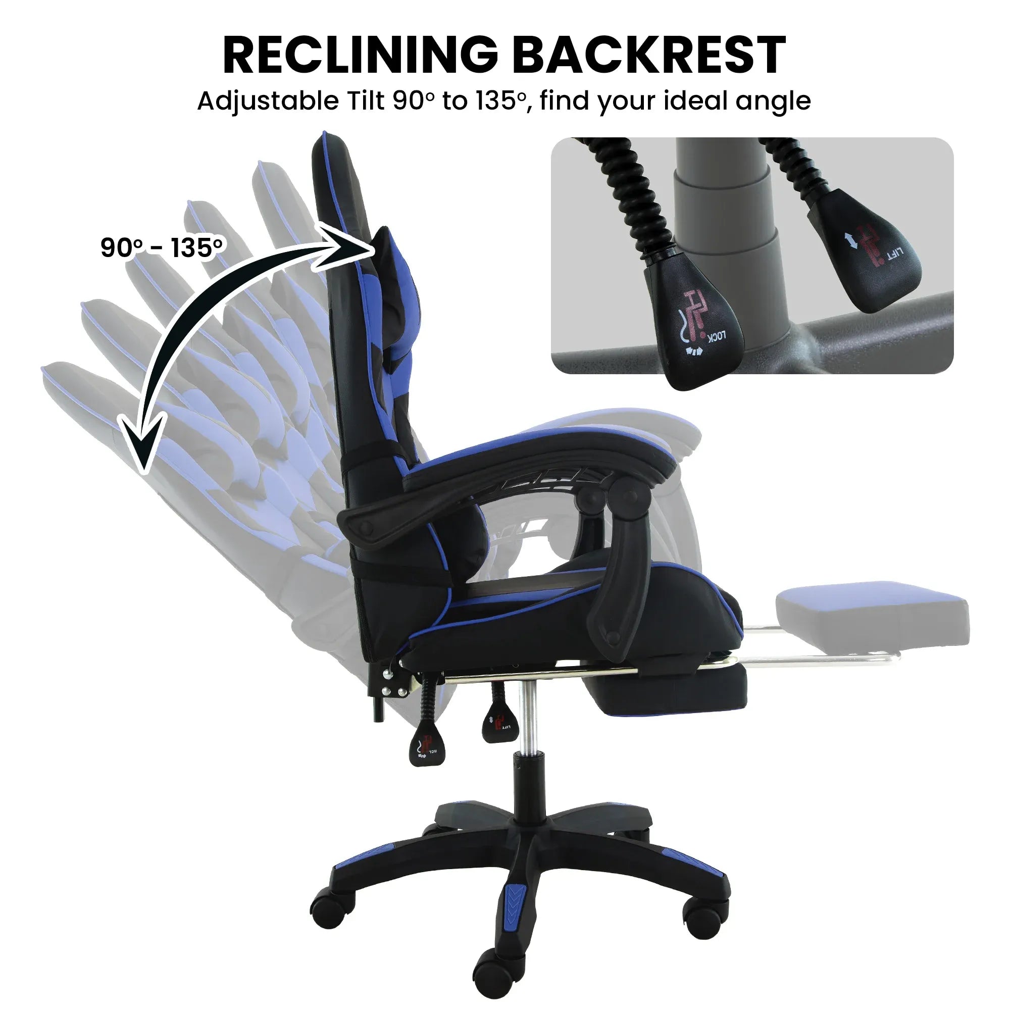Sarantino Cueva Reclining High Back Office Gaming Chair Seat Retractable Footrest Office Computer Black & Blue