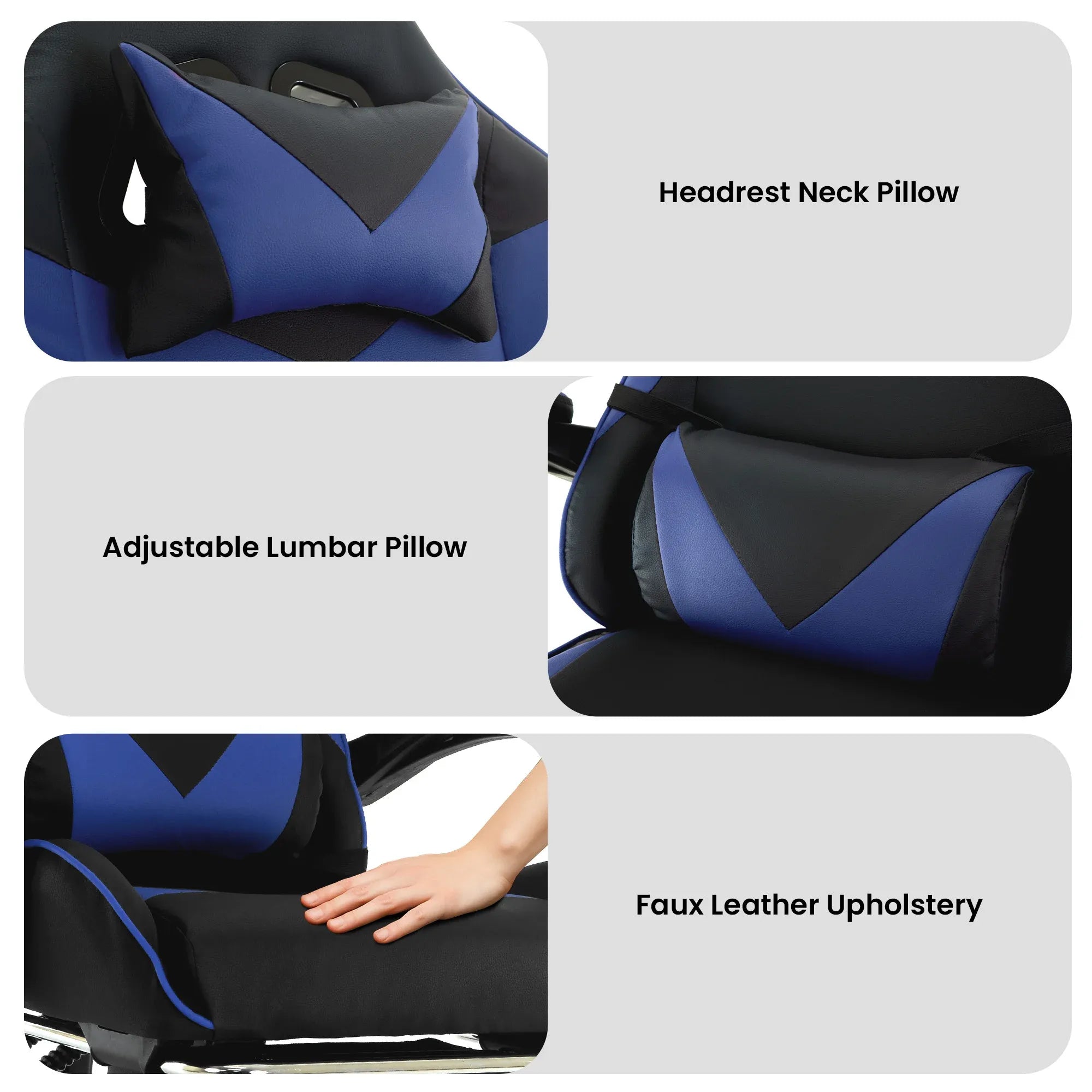Sarantino Cueva Reclining High Back Office Gaming Chair Seat Retractable Footrest Office Computer Black & Blue