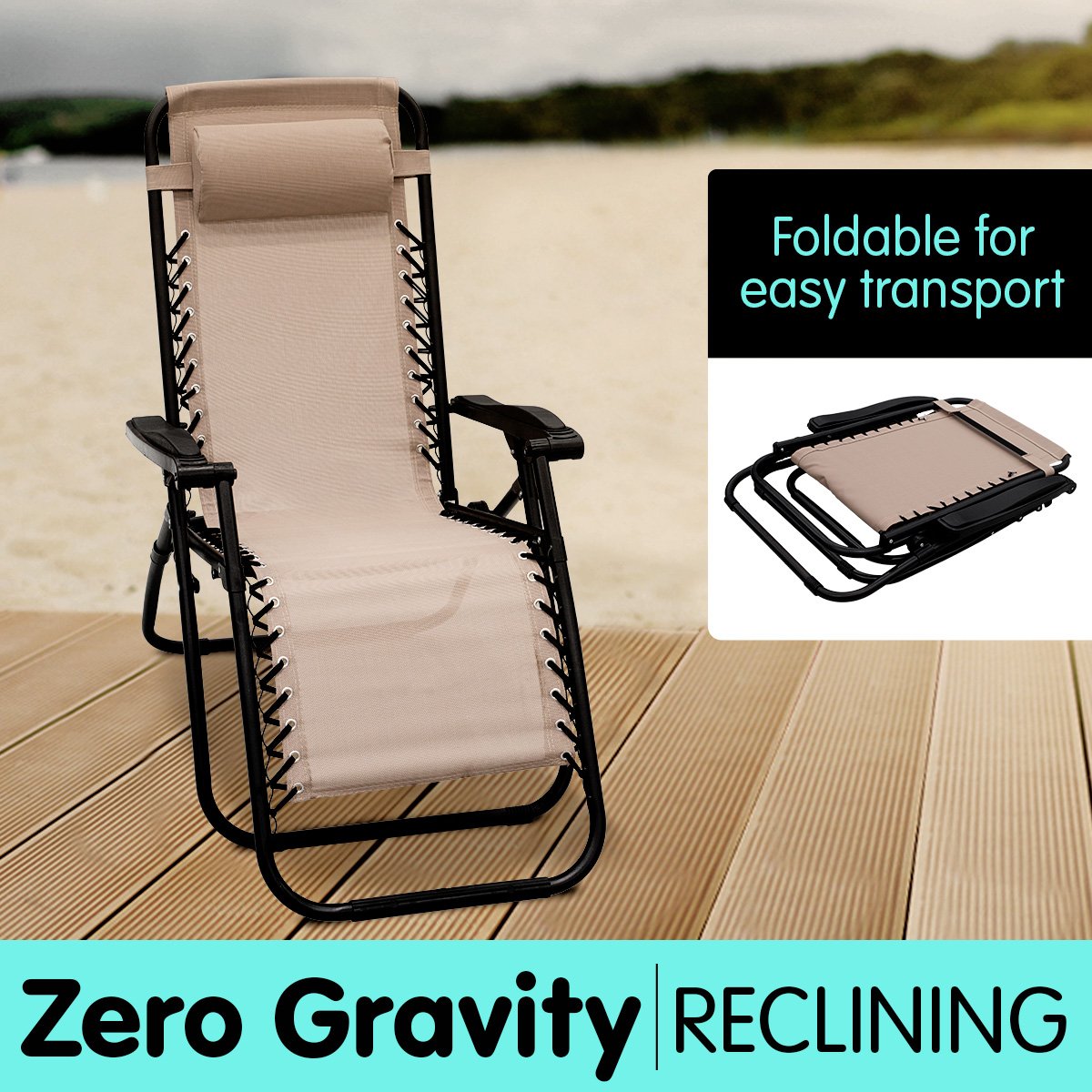 Padded Zero Gravity Reclining Beach Chair, Foldable - Wallaroo