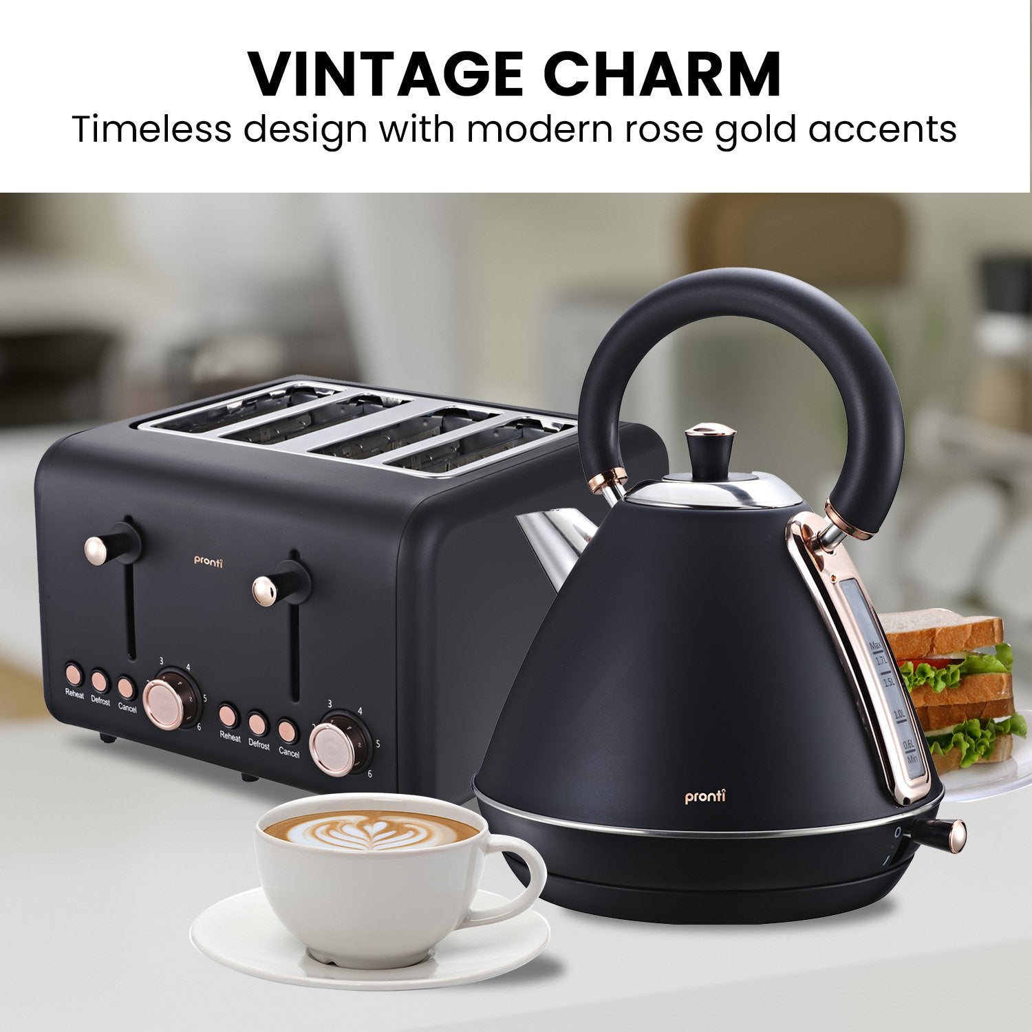 4-Slice Toaster, Espresso Machine, Kettle Set - Pronti