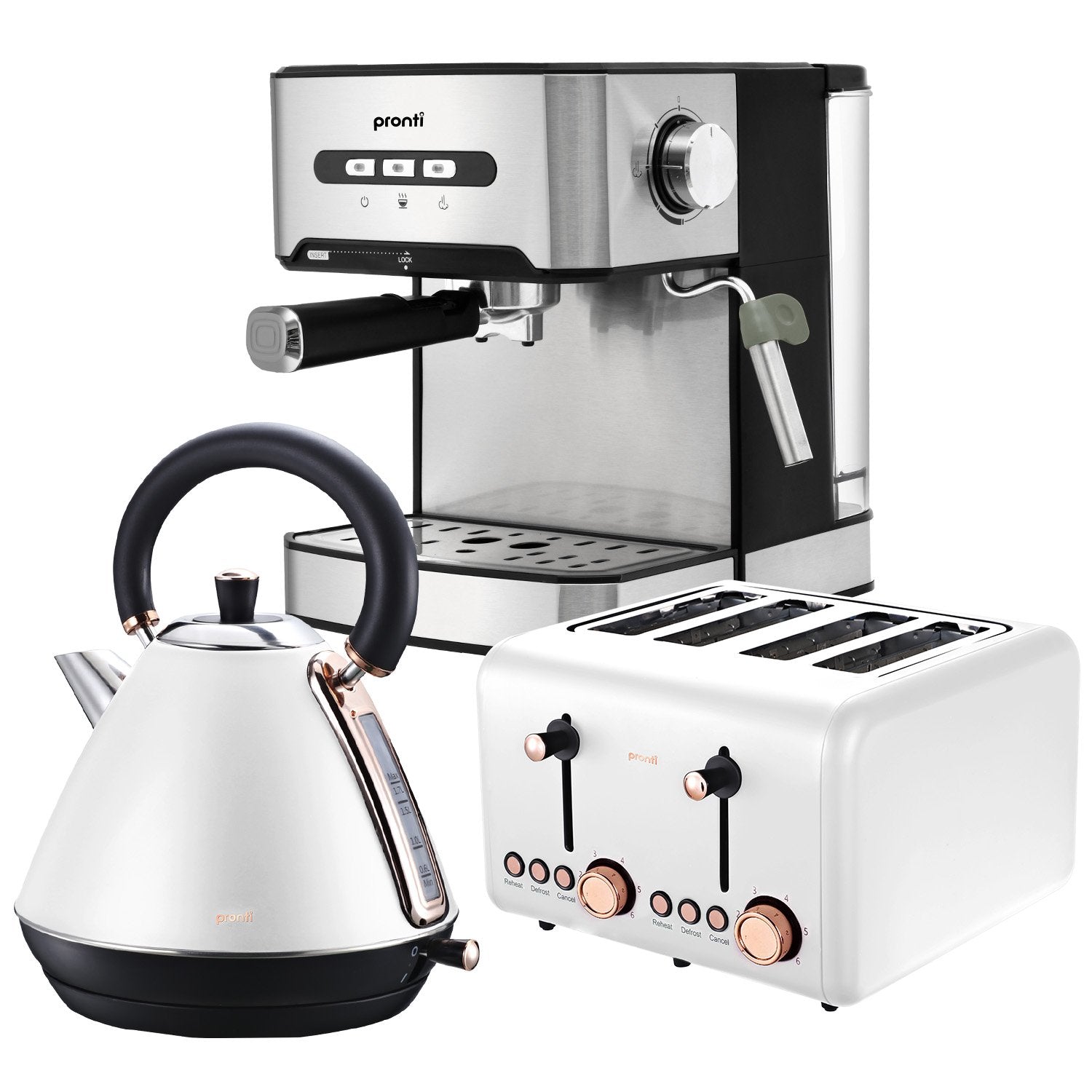 4-Slice Toaster, Kettle & 1.6L Espresso Machine Set - Pronti