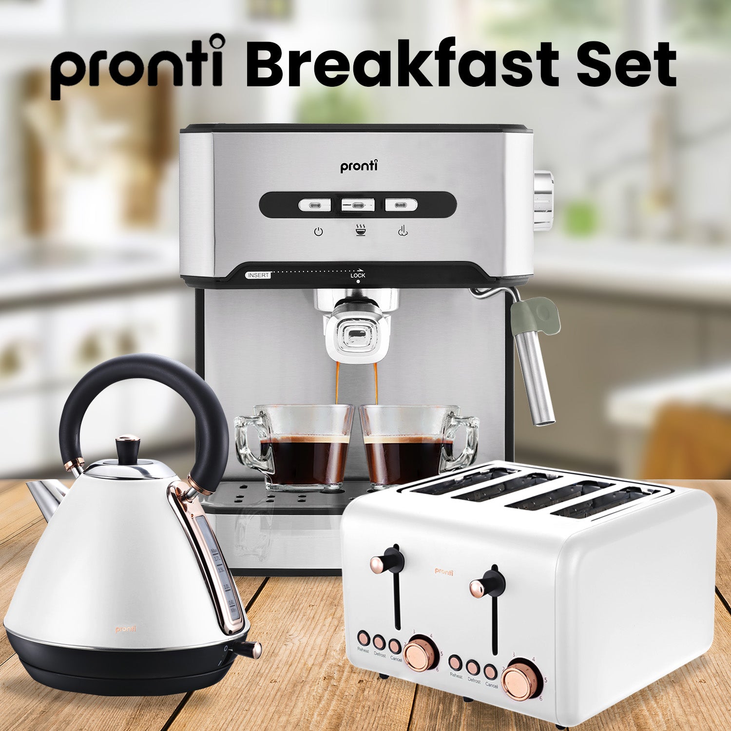 4-Slice Toaster, Kettle & 1.6L Espresso Machine Set - Pronti