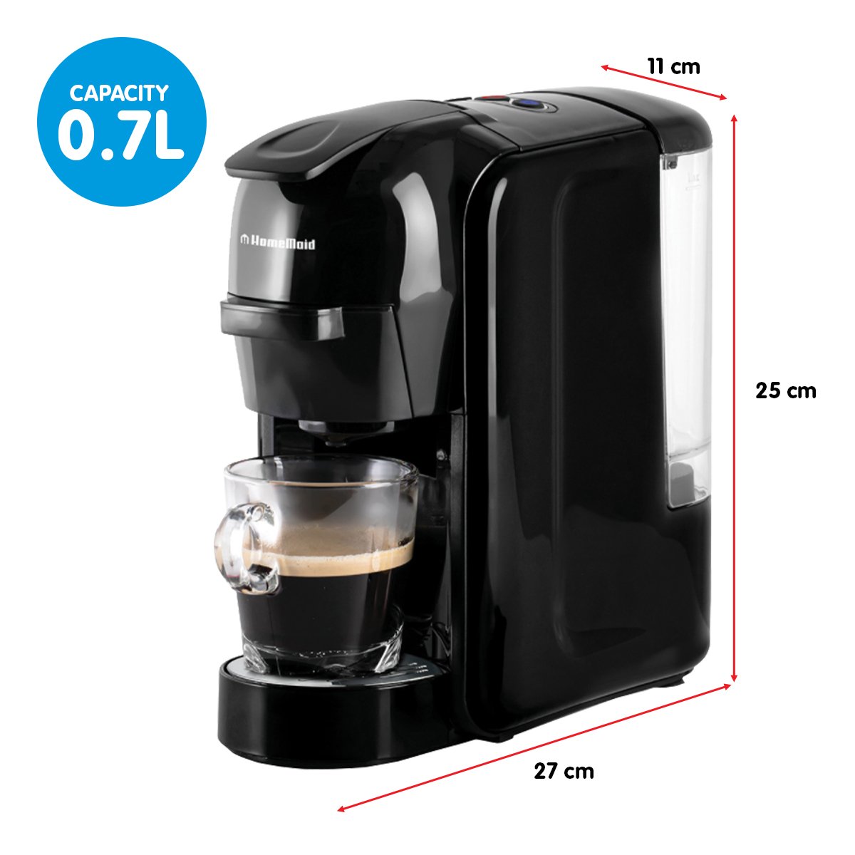 Compact Multi-Capsule Coffee Machine, 19 Bar Pump, 0.7L, Homemaid