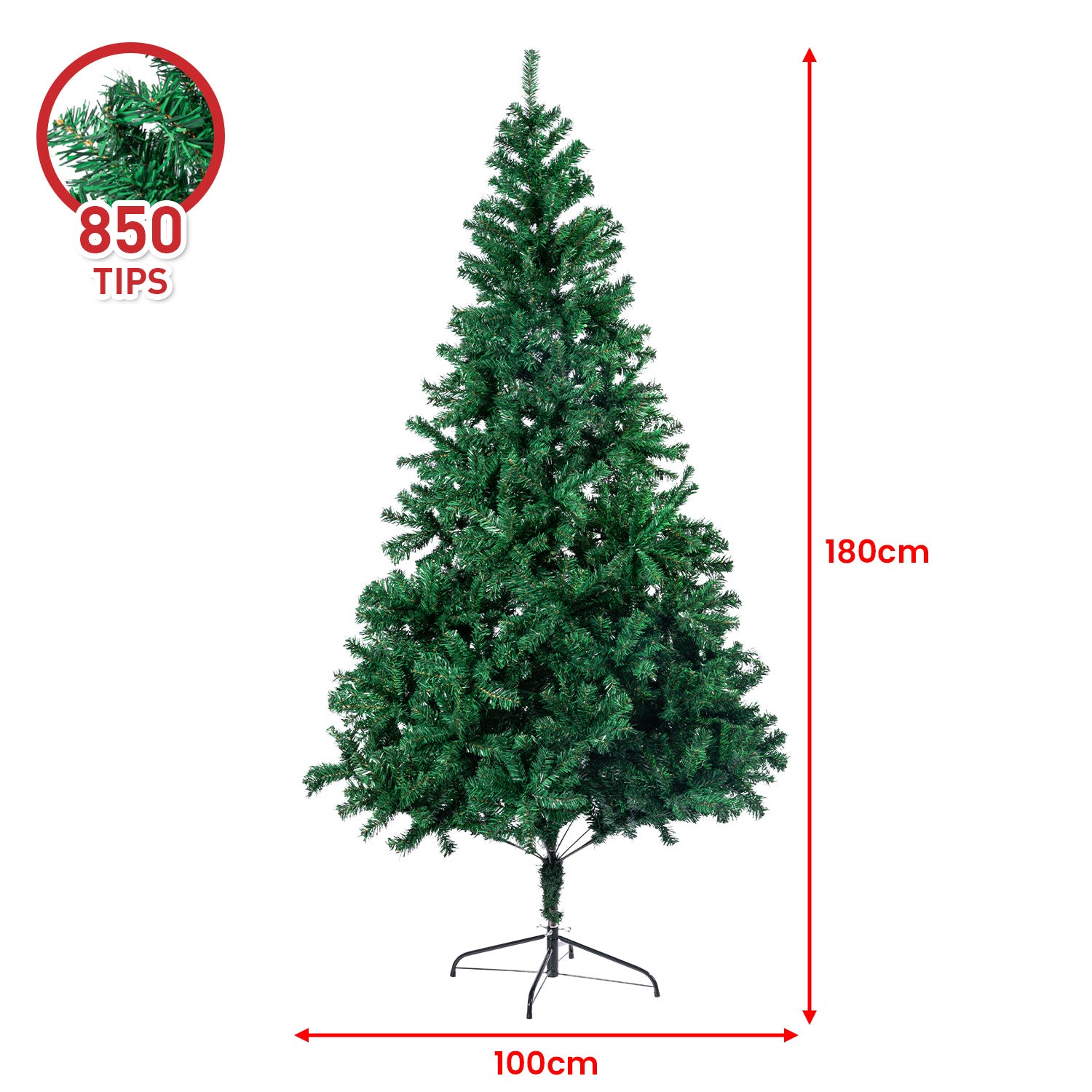 1.8m Realistic Green Xmas Tree, 850 Tips, Sturdy Metal Stand