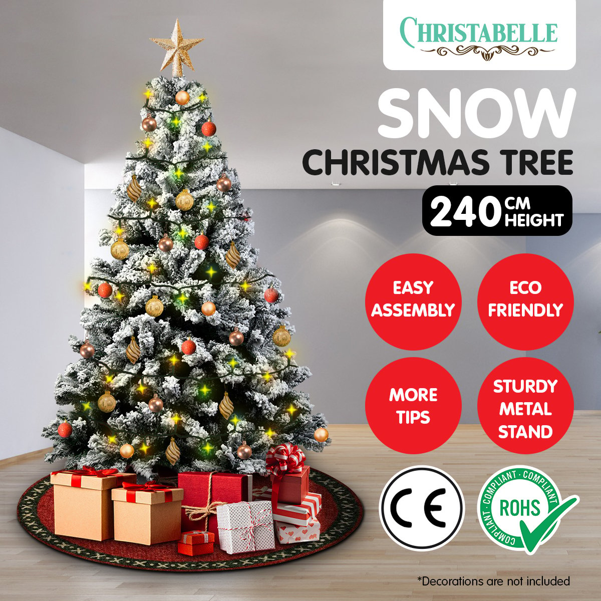 240cm Snow-Tipped Full Artificial Christmas Tree, 1500 Tips