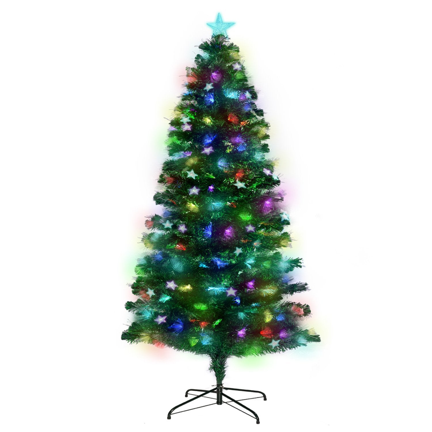 2.4m Fibre Optic Christmas Tree with Lights & Stars