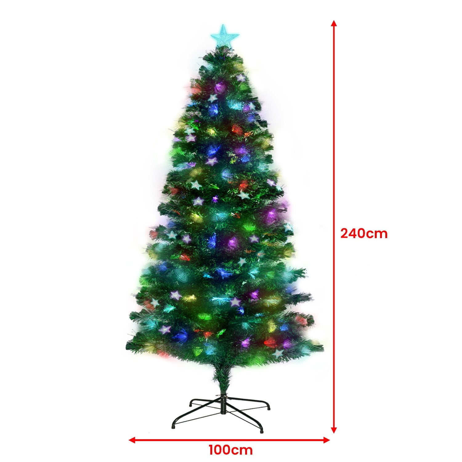 2.4m Fibre Optic Christmas Tree with Lights & Stars