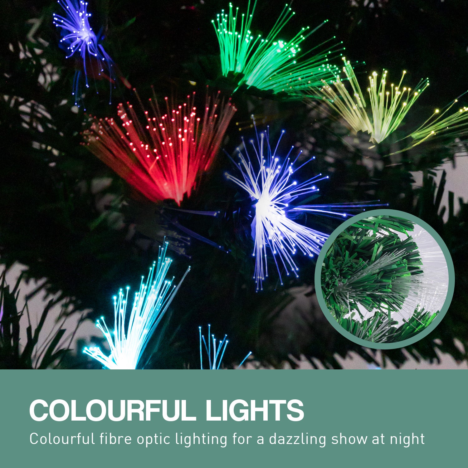 2.4m Fibre Optic Christmas Tree with Lights & Stars