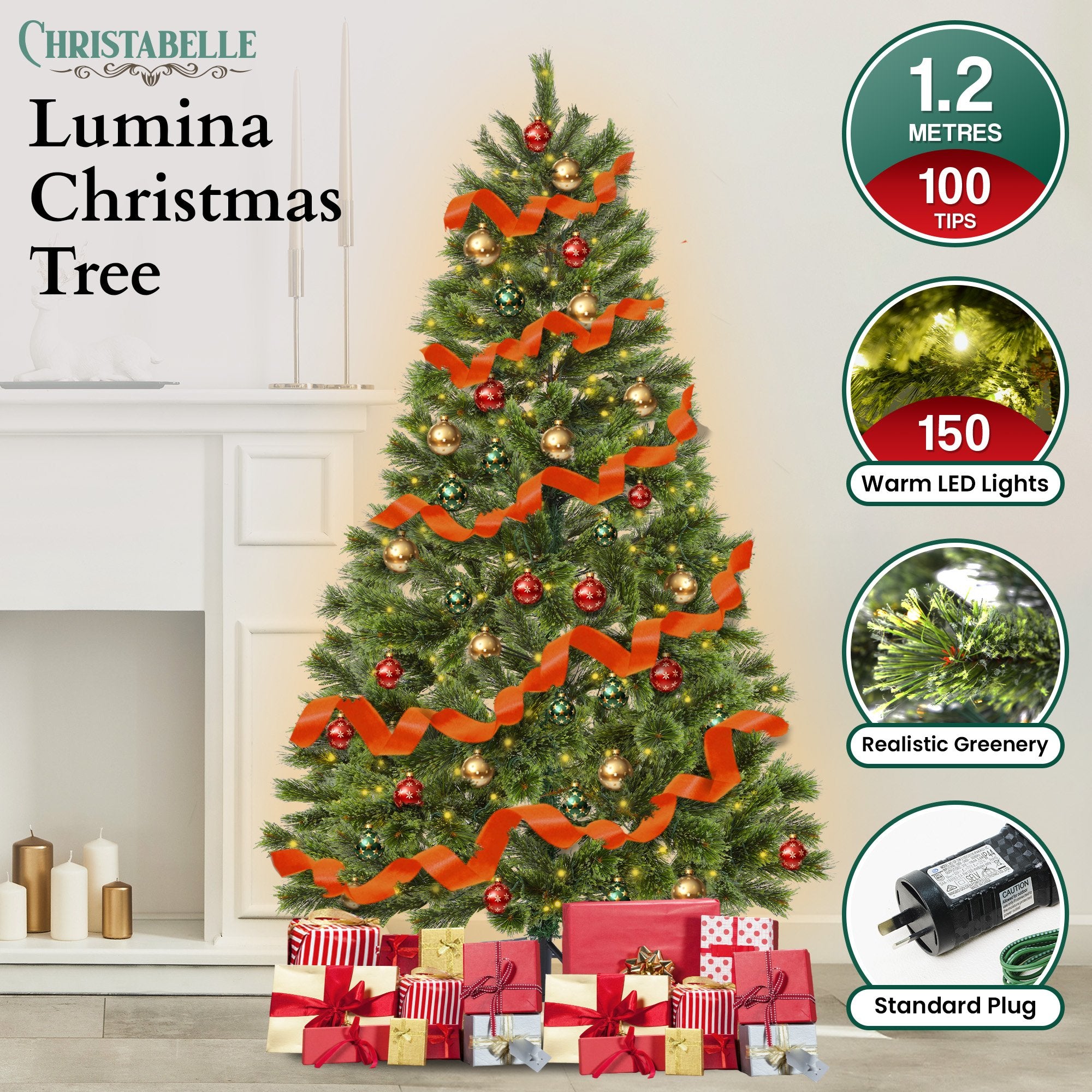 Christabelle 1.2m Prelit Lumina Pine Christmas Tree With 150 Led Lights