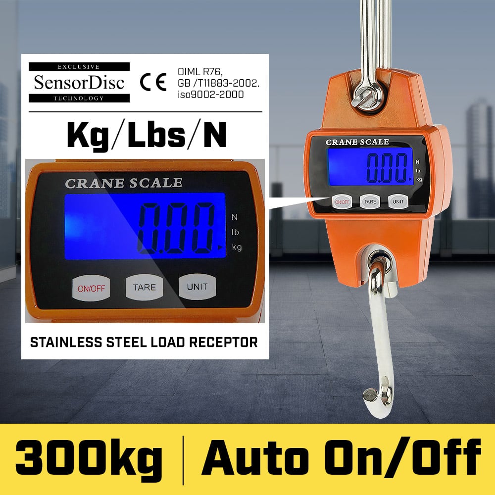 300kg Digital Crane Scale, LED Display, Stainless Steel Load