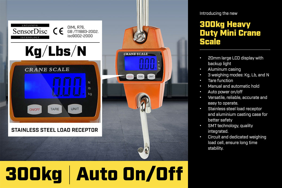 300kg Digital Crane Scale, LED Display, Stainless Steel Load