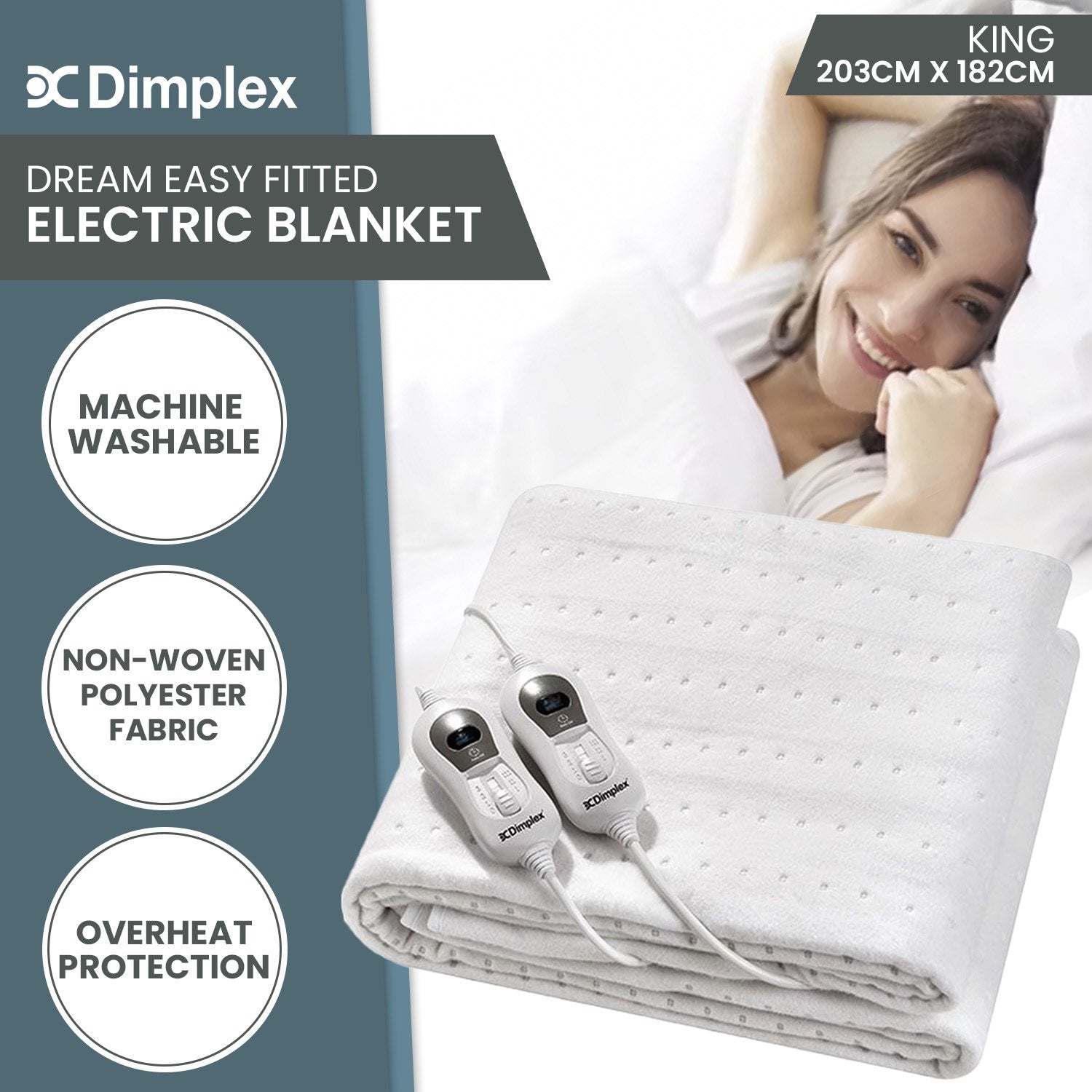 King Electric Blanket, SensorSafe, 3 Heat Settings - Dimplex