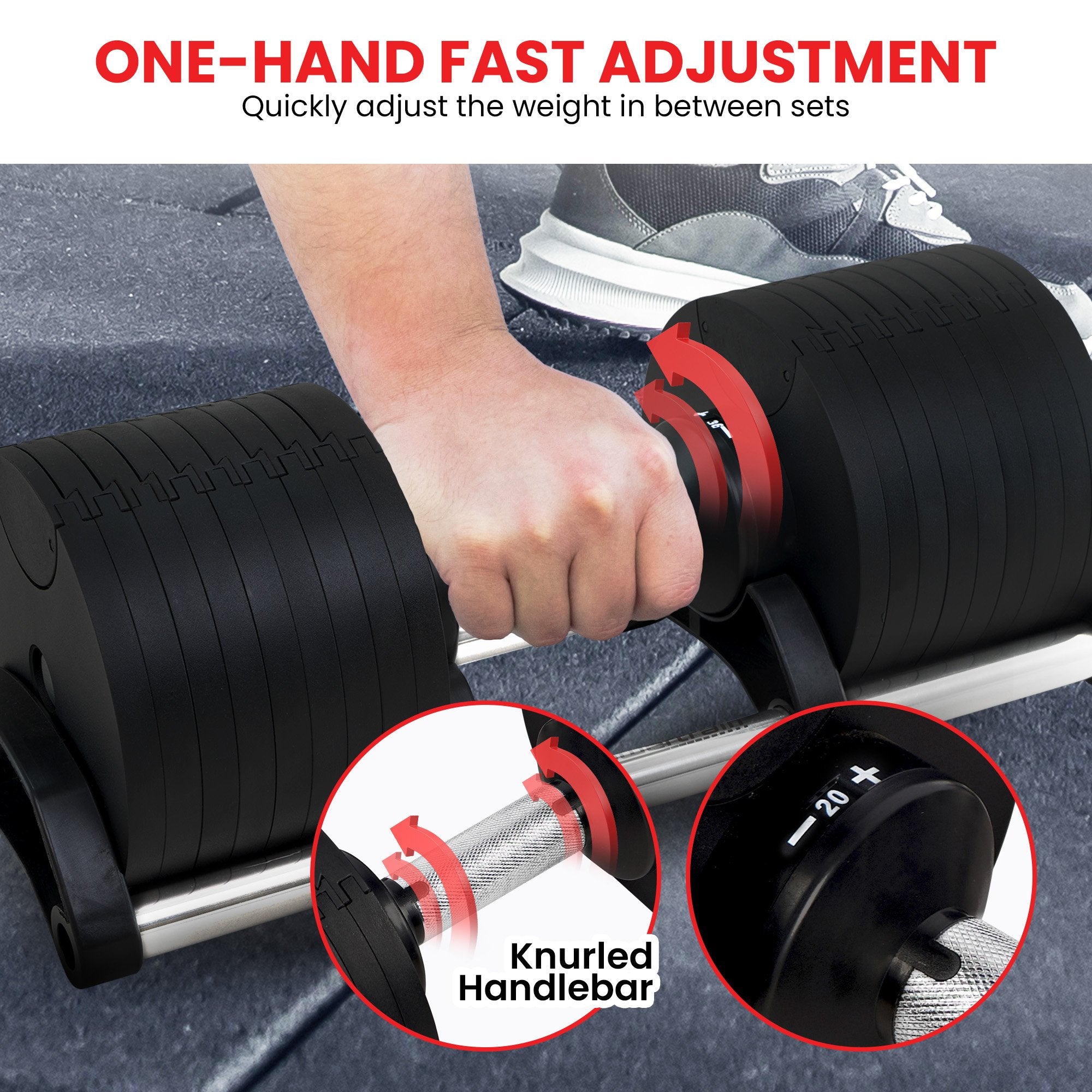 Powertrain Eon 2 x 36kg Dial-Up Adjustable Dumbbell Home Gym Weights