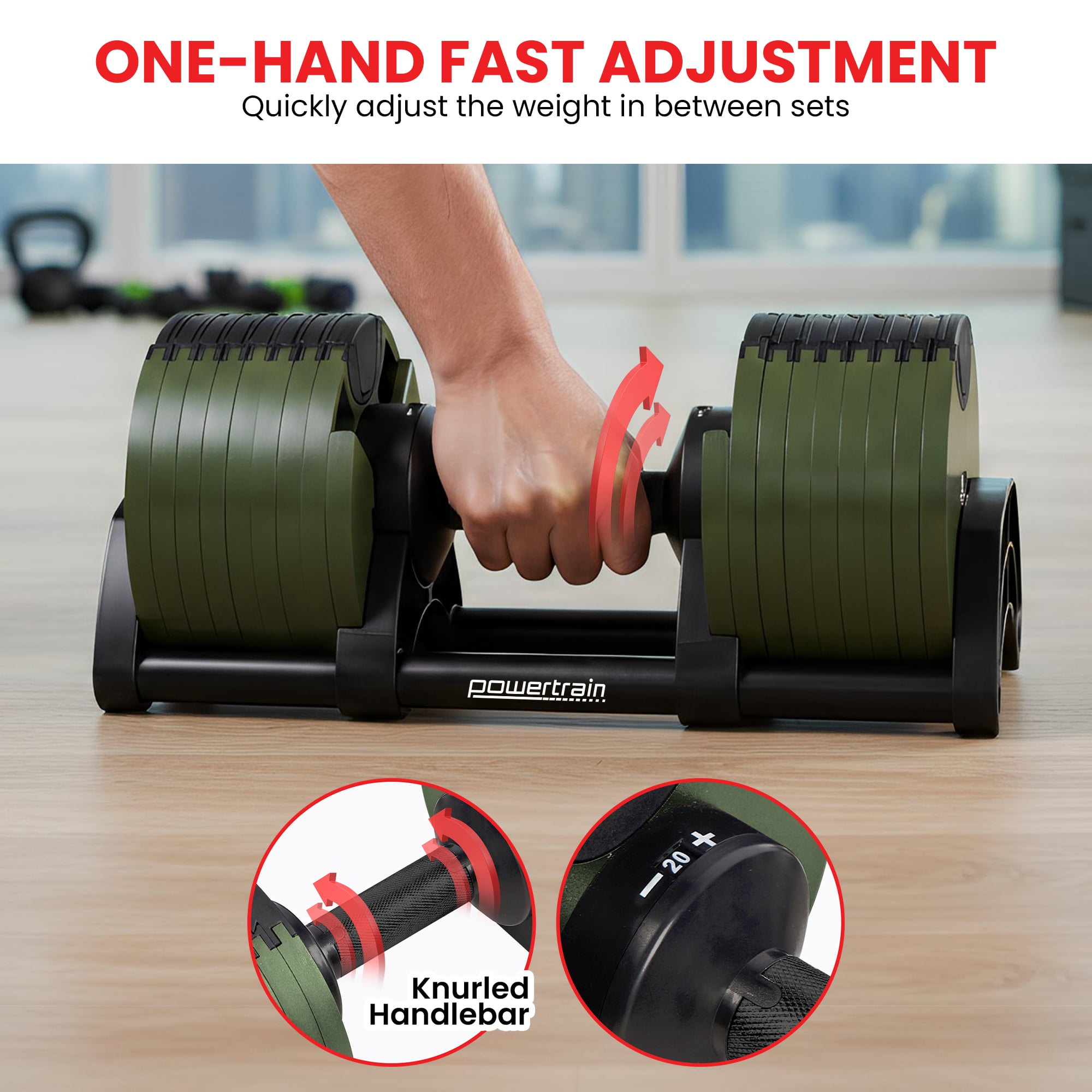 Powertrain Eon Dial-Up 36KG Adjustable Dumbbell - Green