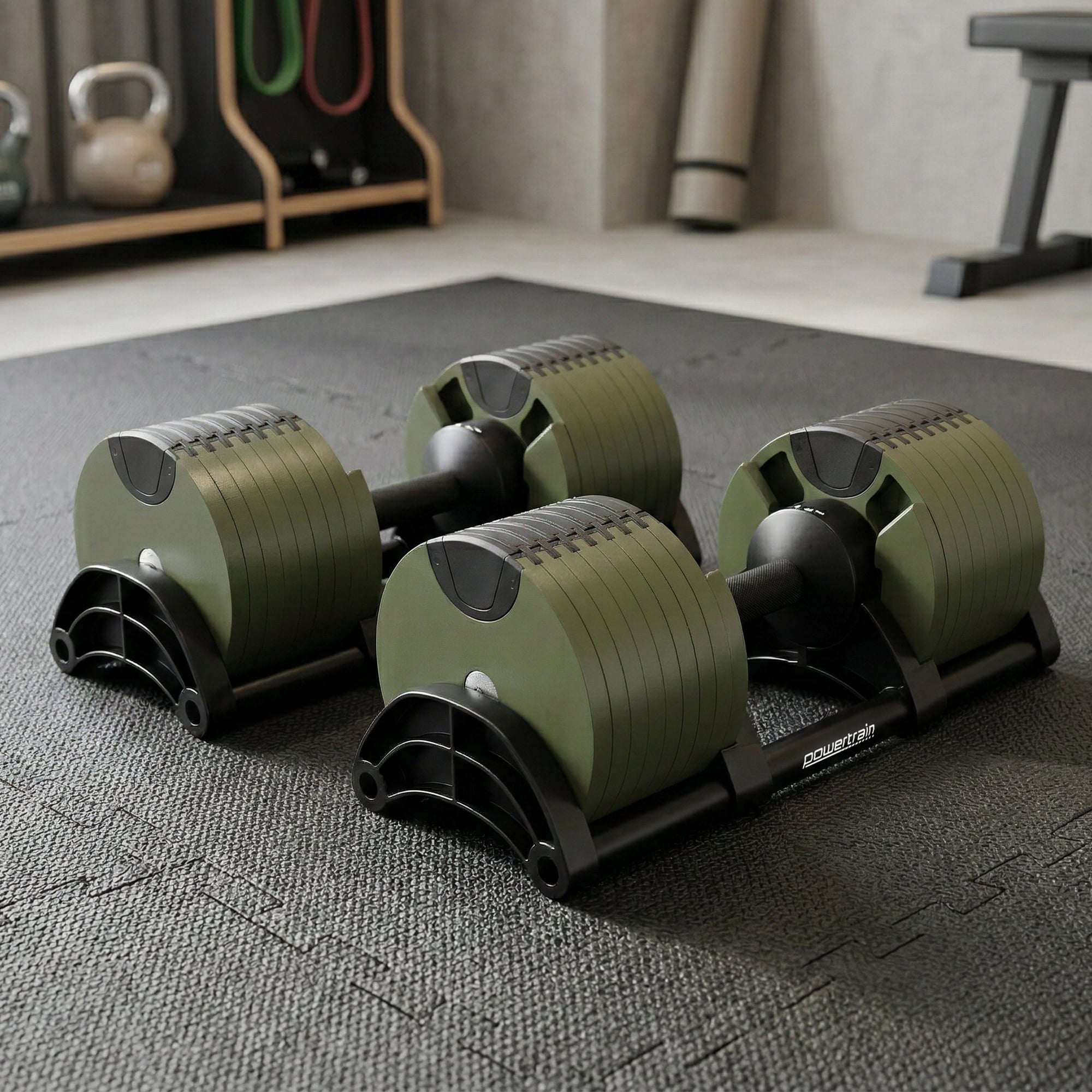 Powertrain Eon Dial-Up 72KG Adjustable Dumbbells Pair - Green