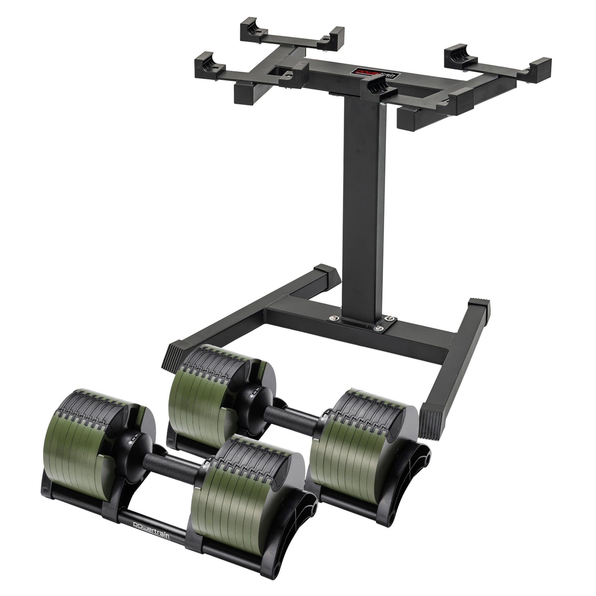 Powertrain Eon Dial-Up 72KG Adjustable Dumbbells Pair with Stand - Green